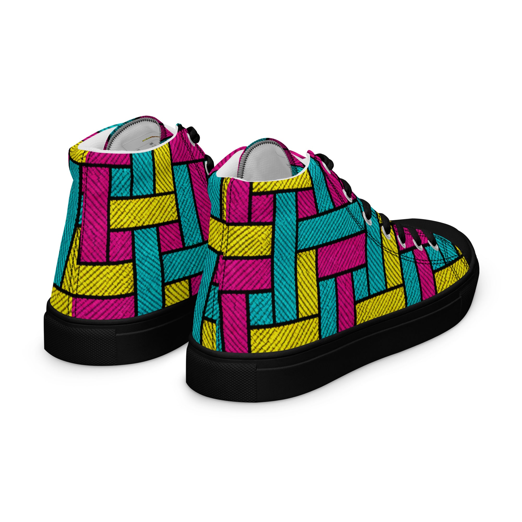 Men’s high top canvas shoes - Vibrant Weave: Men’s High Top Canvas Shoes - Neon Retro Woven Pattern Art by printfluence.net