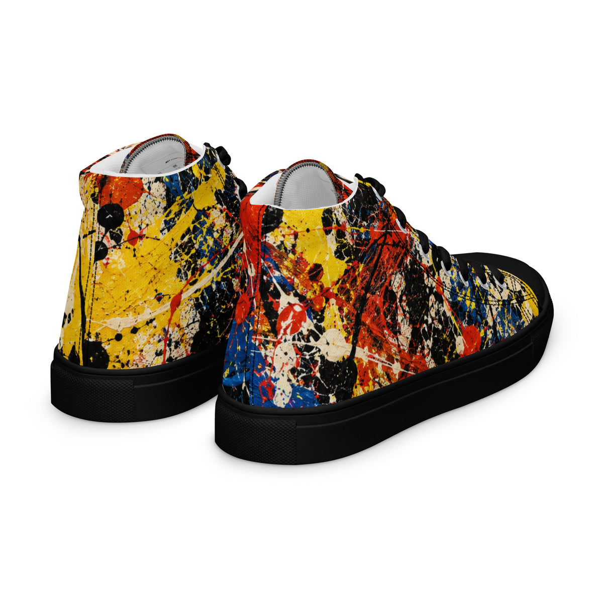 Heritage Bloom Lovers | Men’s High-Top Canvas Shoes — Abstract Expressionist Action Painting Splatter Pattern by printfluence