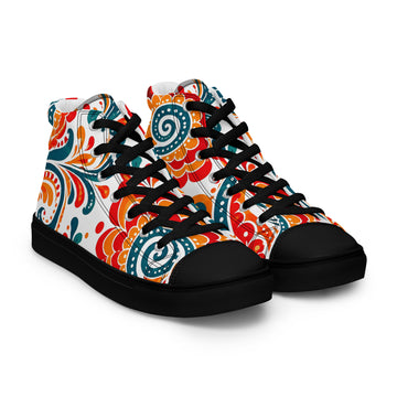 Men’s high top canvas shoes - Heritage Bloom: Men’s High Top Canvas Shoes - Vibrant Floral Paisley Art by printfluence.net