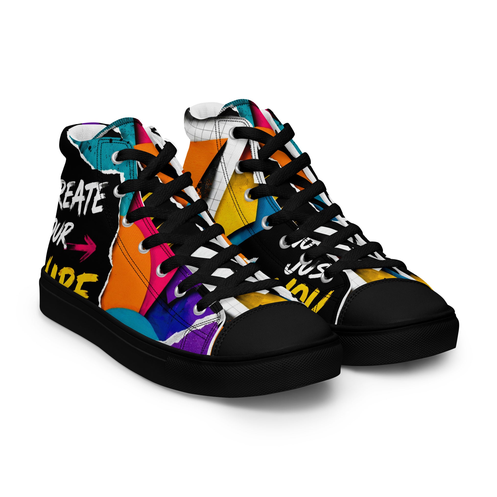 Men’s high top canvas shoes - Elite Create Your Vibe Collage - Premium Urban Graffiti No Rules Design by printfluence.net