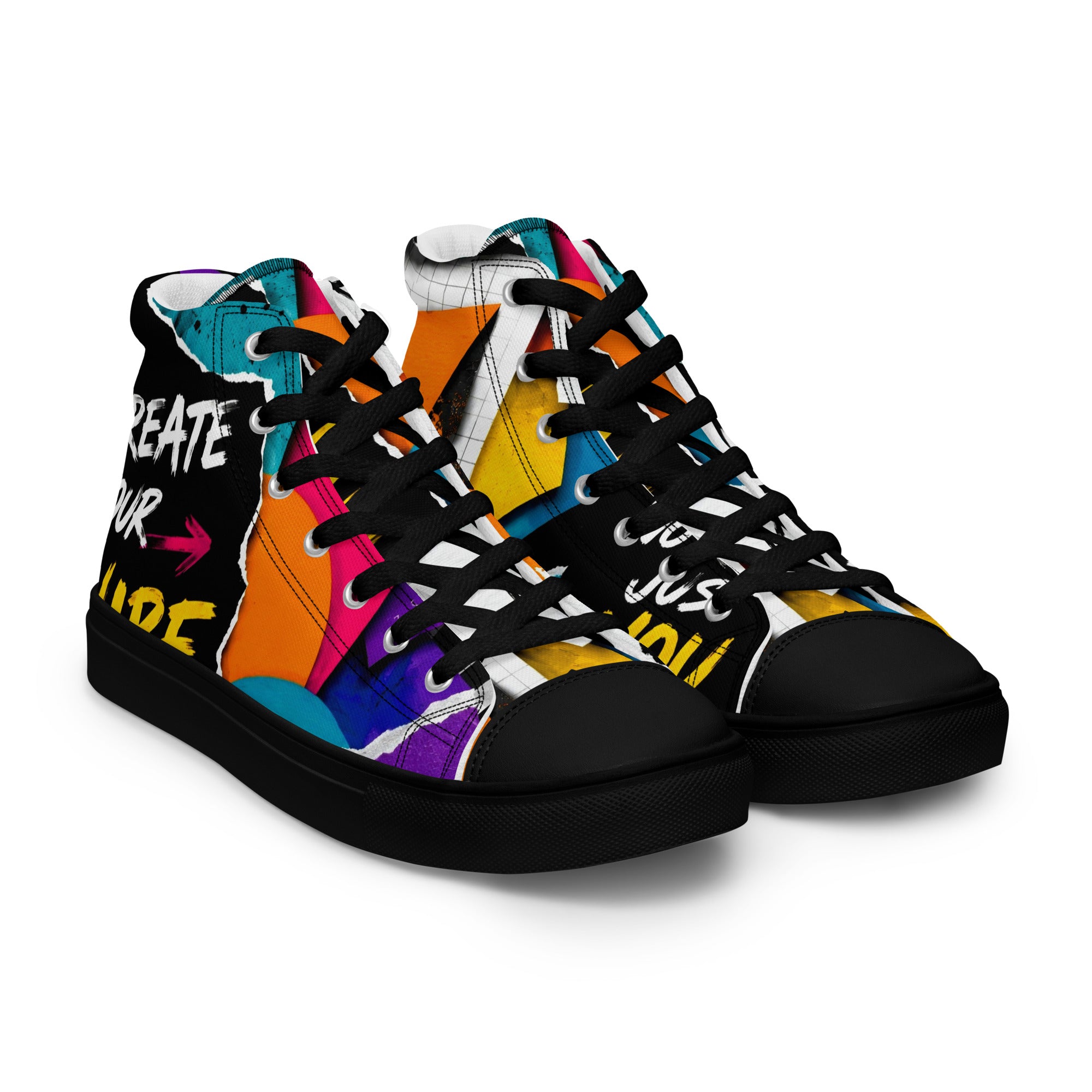 Men’s high top canvas shoes - Elite Create Your Vibe Collage - Premium Urban Graffiti No Rules Design by printfluence.net