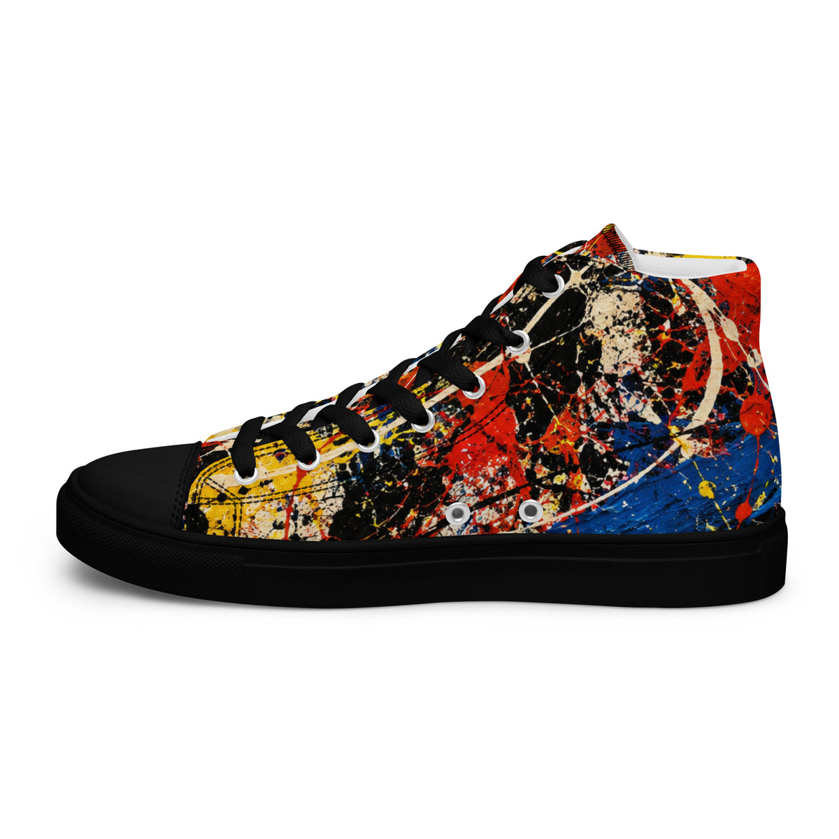 Heritage Bloom Lovers | Men’s High-Top Canvas Shoes — Abstract Expressionist Action Painting Splatter Pattern by printfluence