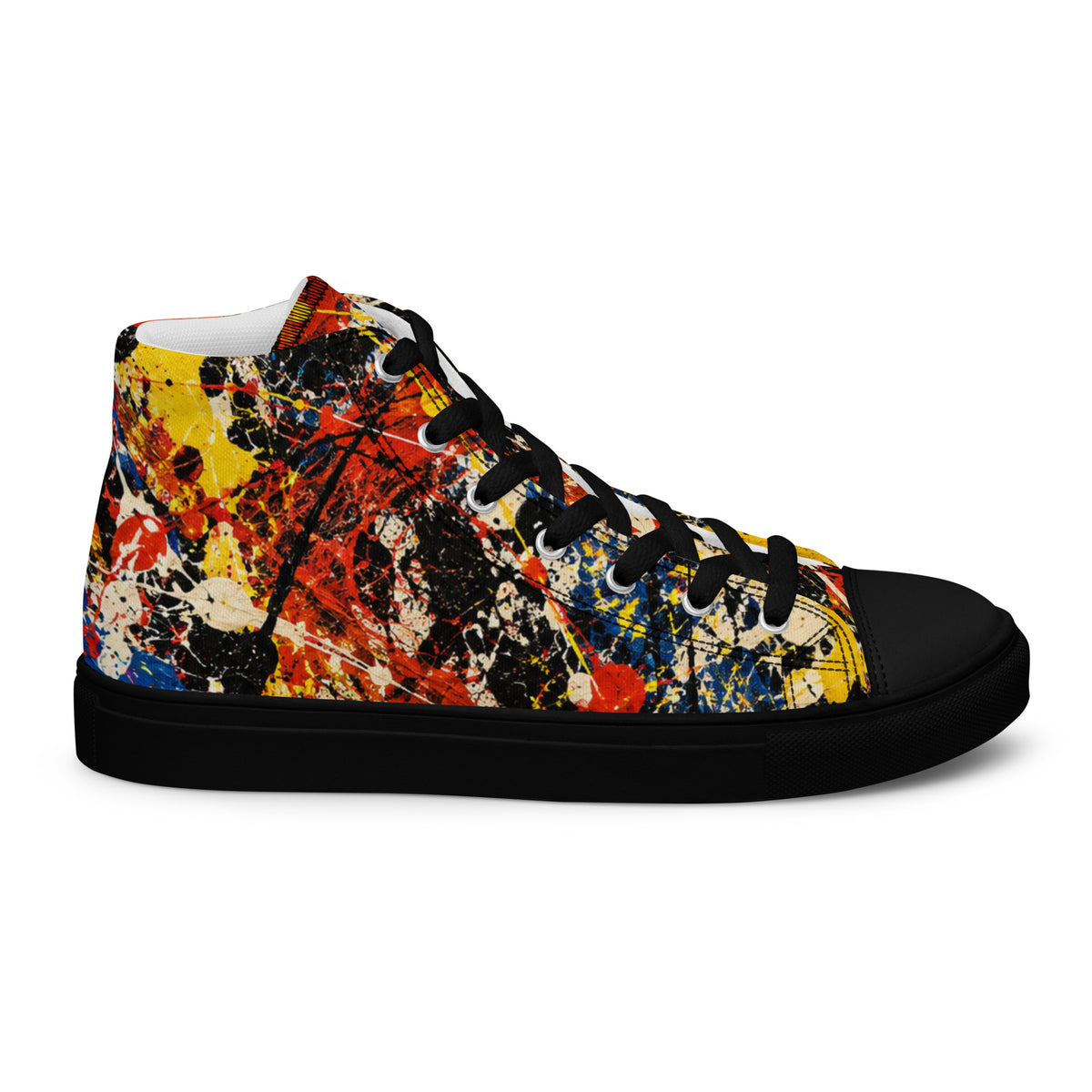 Heritage Bloom Lovers | Men’s High-Top Canvas Shoes — Abstract Expressionist Action Painting Splatter Pattern by printfluence