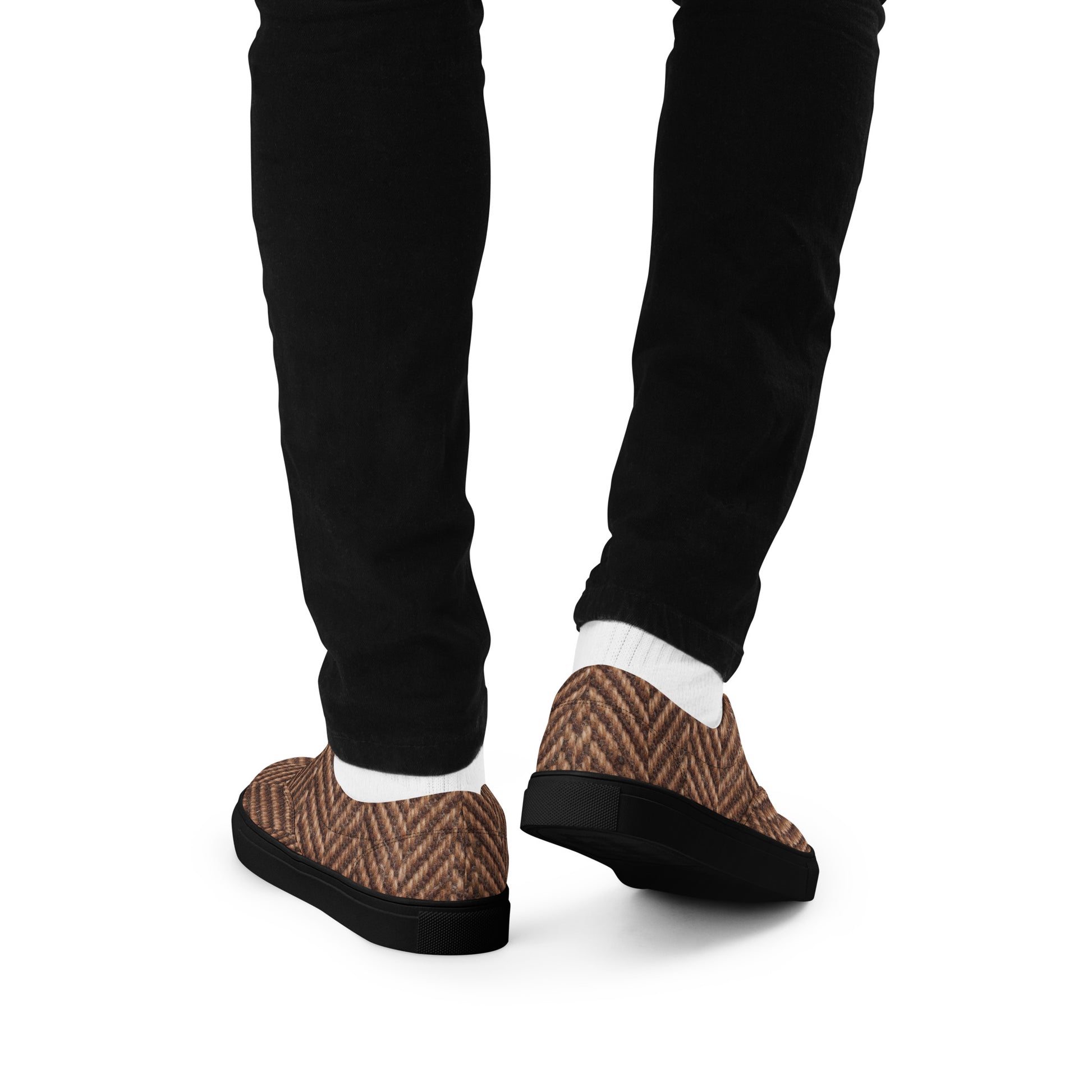Men’s lace-up canvas shoes - Classic Heritage: Men’s Lace-Up Canvas Shoes - Brown Herringbone Texture by printfluence.net