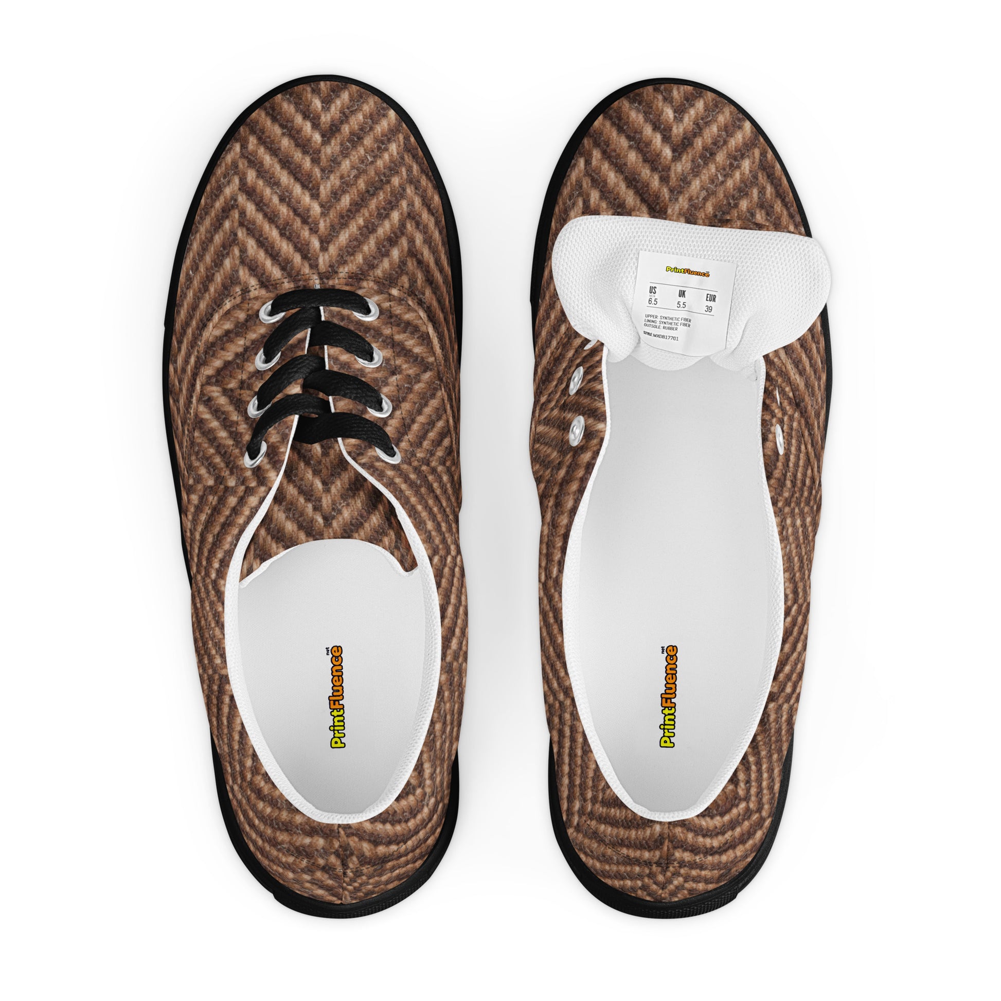 Men’s lace-up canvas shoes - Classic Heritage: Men’s Lace-Up Canvas Shoes - Brown Herringbone Texture by printfluence.net