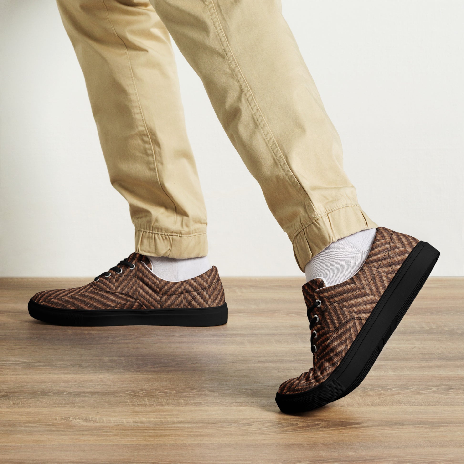 Men’s lace-up canvas shoes - Classic Heritage: Men’s Lace-Up Canvas Shoes - Brown Herringbone Texture by printfluence.net