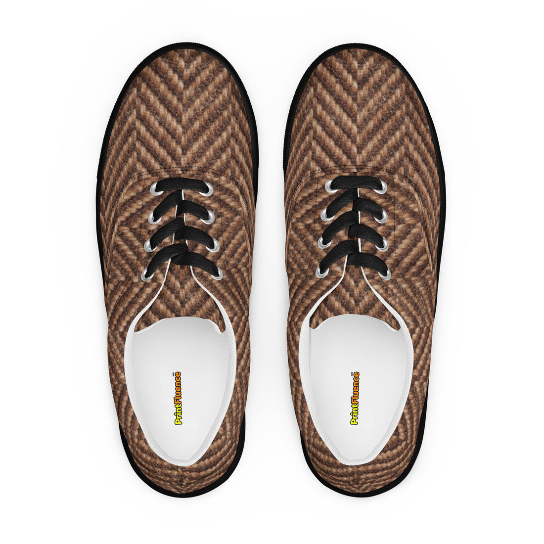 Men’s lace-up canvas shoes - Classic Heritage: Men’s Lace-Up Canvas Shoes - Brown Herringbone Texture by printfluence.net