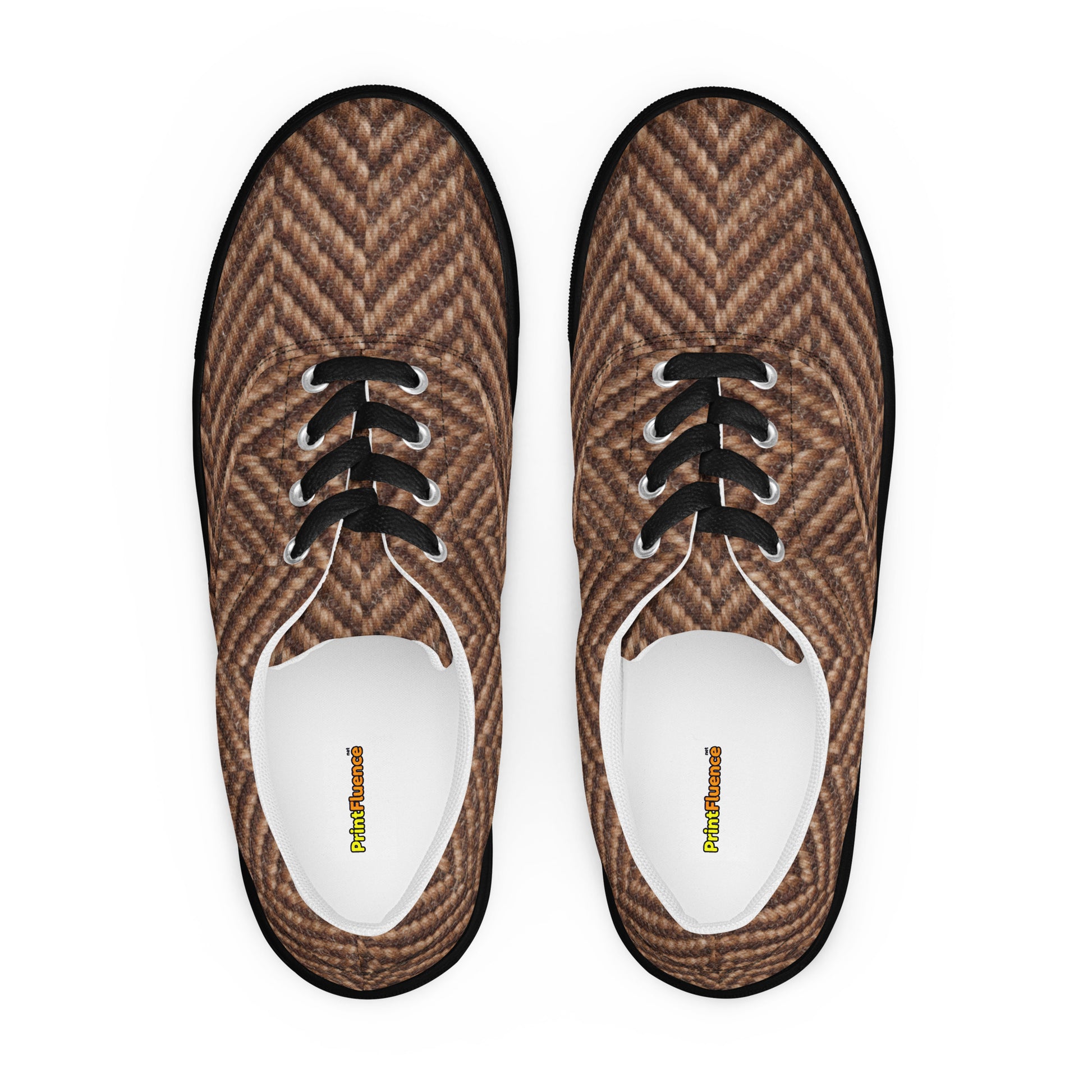 Men’s lace-up canvas shoes - Classic Heritage: Men’s Lace-Up Canvas Shoes - Brown Herringbone Texture by printfluence.net