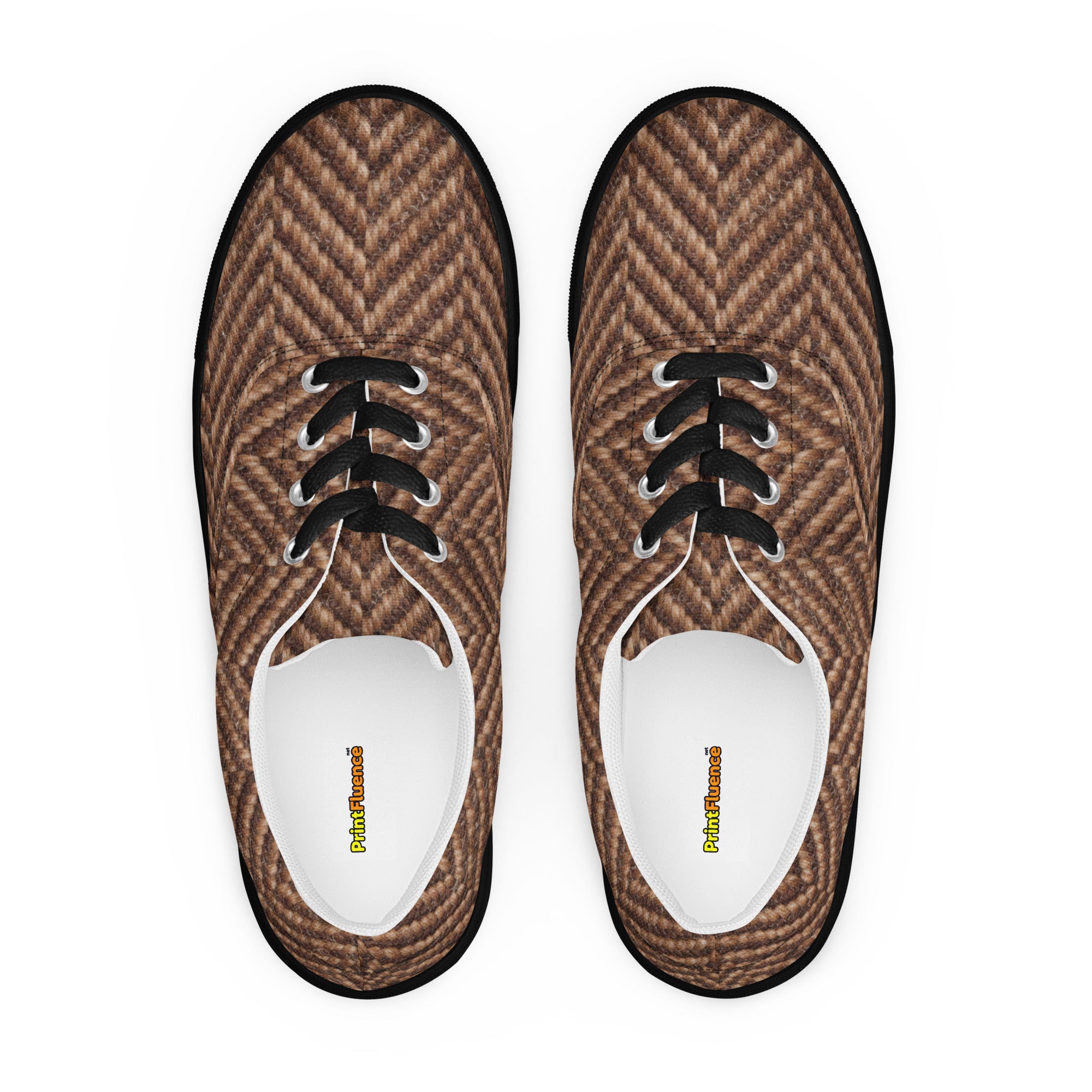 Men’s lace-up canvas shoes - Classic Heritage: Men’s Lace-Up Canvas Shoes - Brown Herringbone Texture by printfluence.net