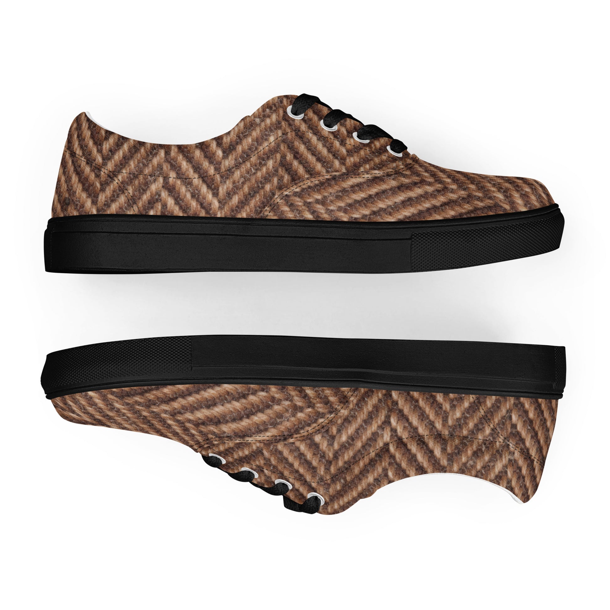 Men’s lace-up canvas shoes - Classic Heritage: Men’s Lace-Up Canvas Shoes - Brown Herringbone Texture by printfluence.net