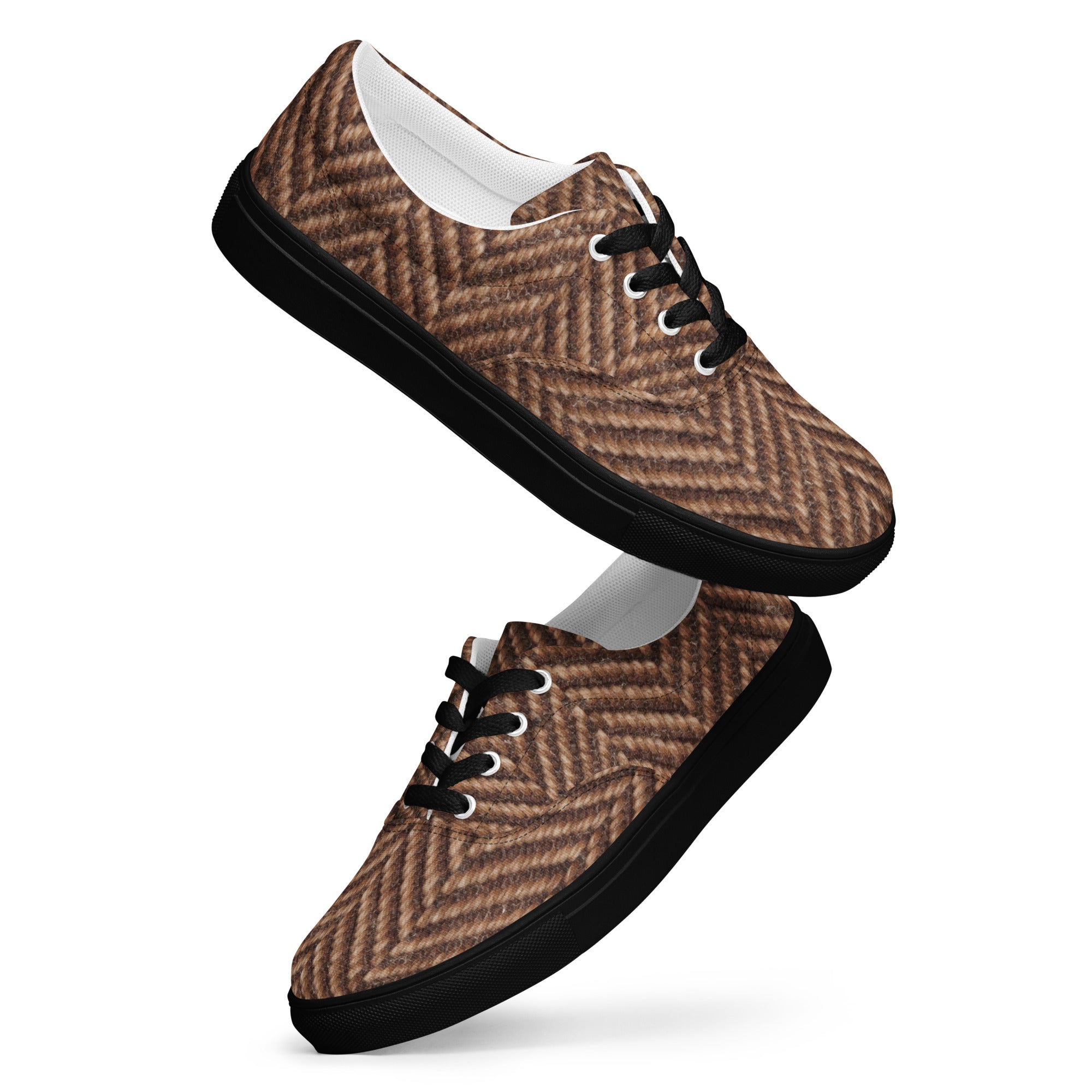 Men’s lace-up canvas shoes - Classic Heritage: Men’s Lace-Up Canvas Shoes - Brown Herringbone Texture by printfluence.net