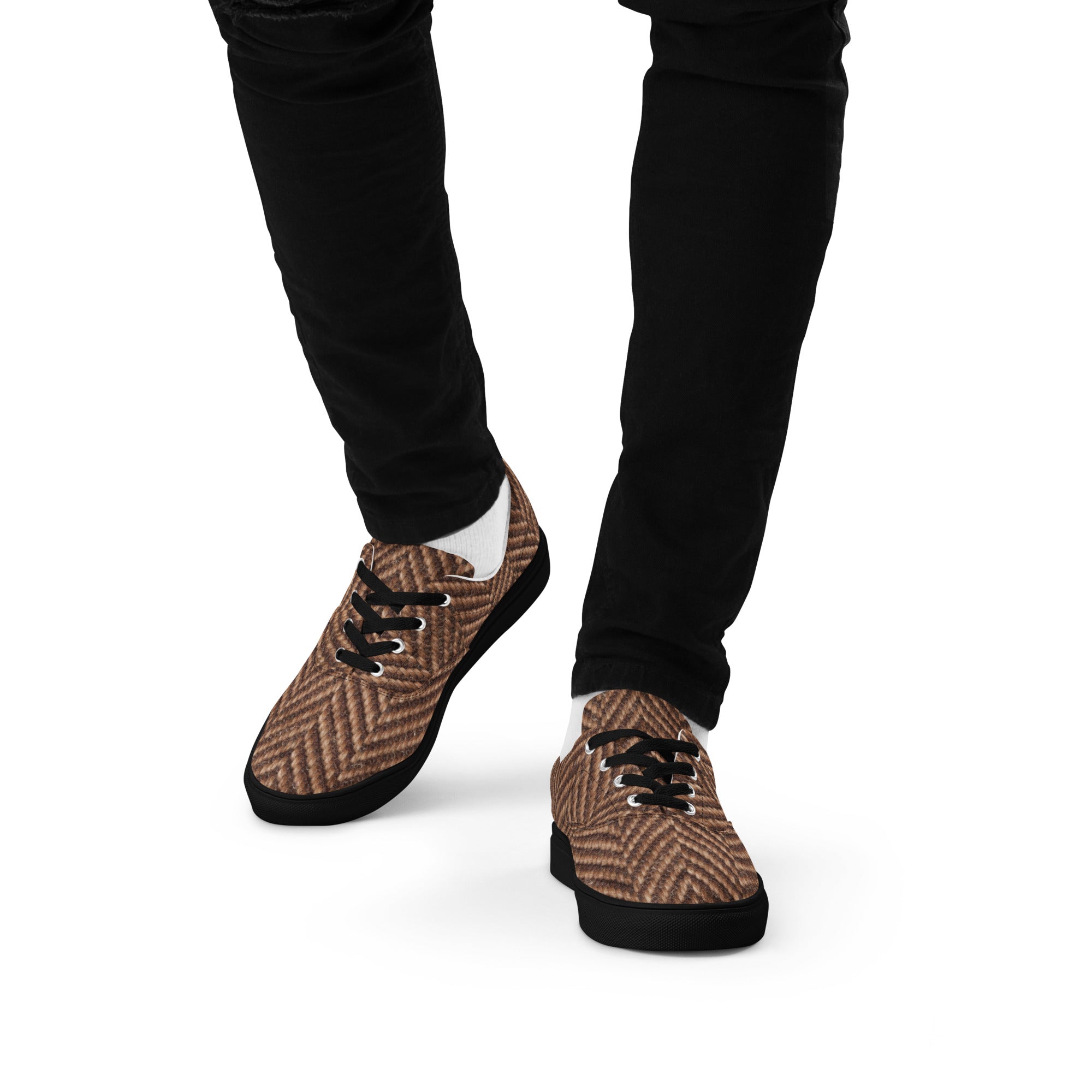 Men’s lace-up canvas shoes - Classic Heritage: Men’s Lace-Up Canvas Shoes - Brown Herringbone Texture by printfluence.net