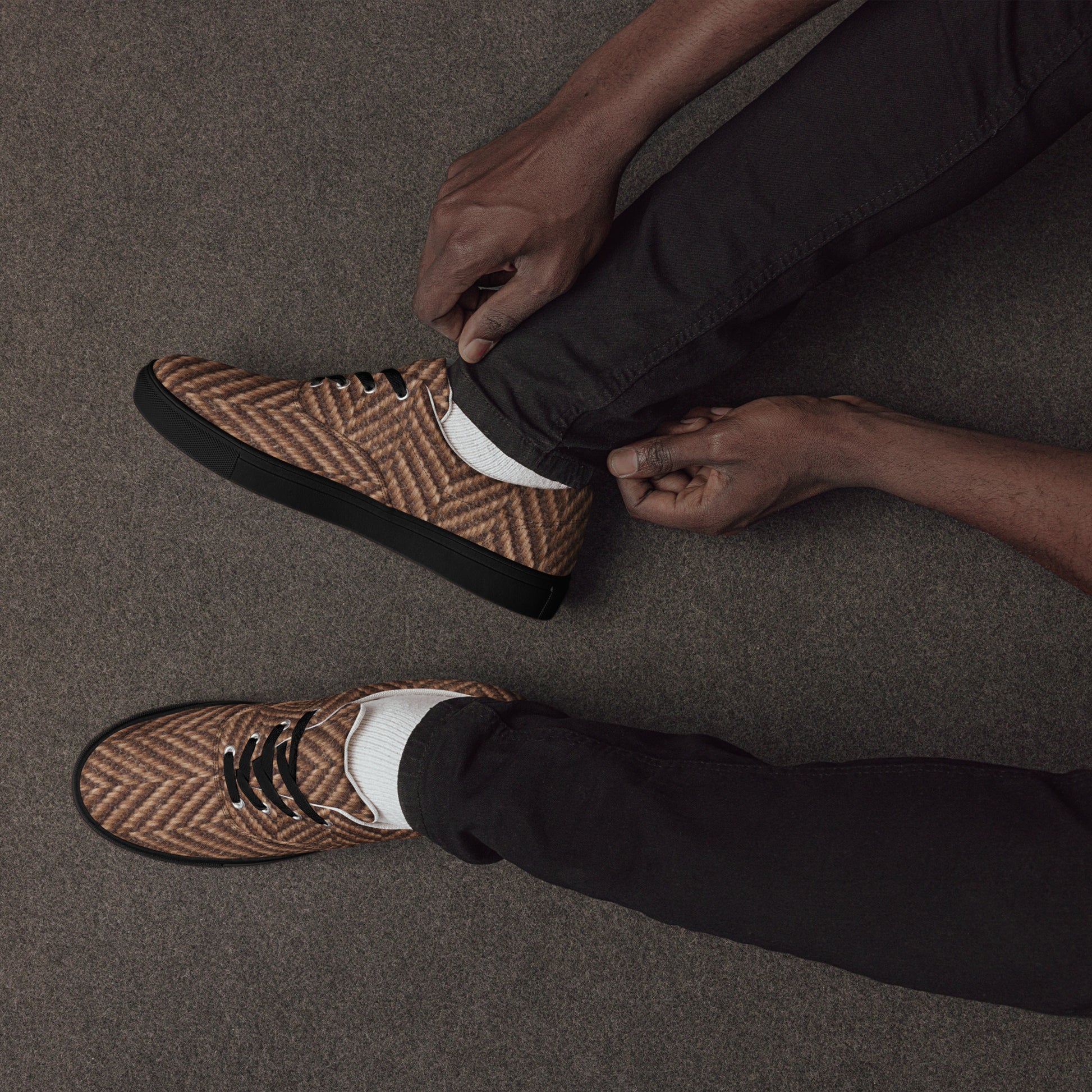 Men’s lace-up canvas shoes - Classic Heritage: Men’s Lace-Up Canvas Shoes - Brown Herringbone Texture by printfluence.net