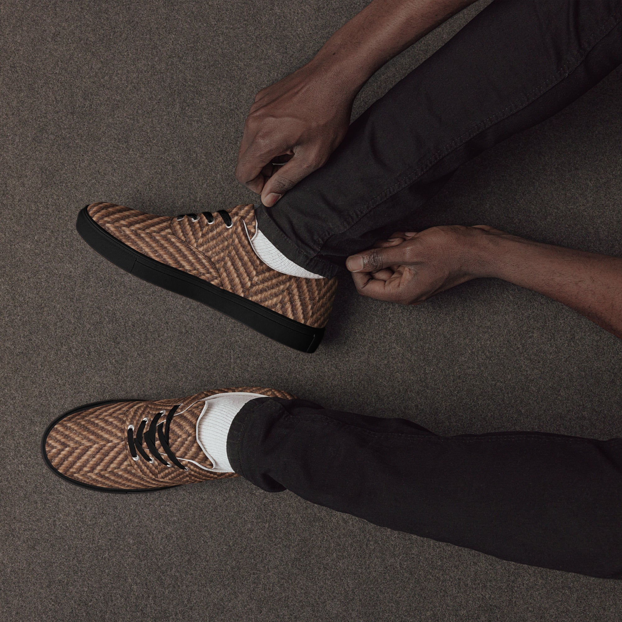 Men’s lace-up canvas shoes - Classic Heritage: Men’s Lace-Up Canvas Shoes - Brown Herringbone Texture by printfluence.net