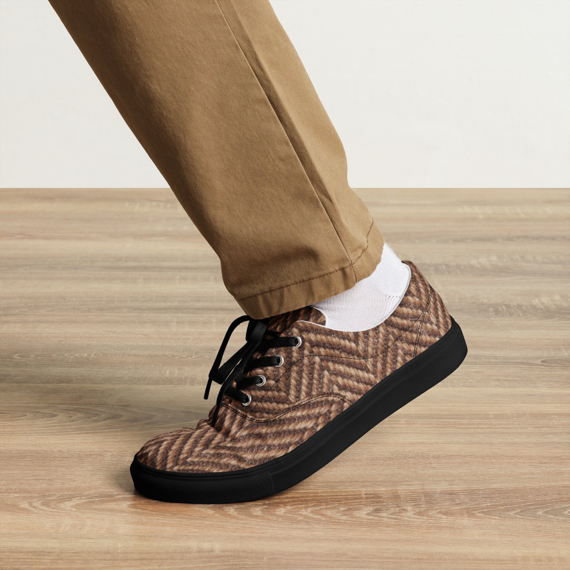 Men’s lace-up canvas shoes - Classic Heritage: Men’s Lace-Up Canvas Shoes - Brown Herringbone Texture by printfluence.net