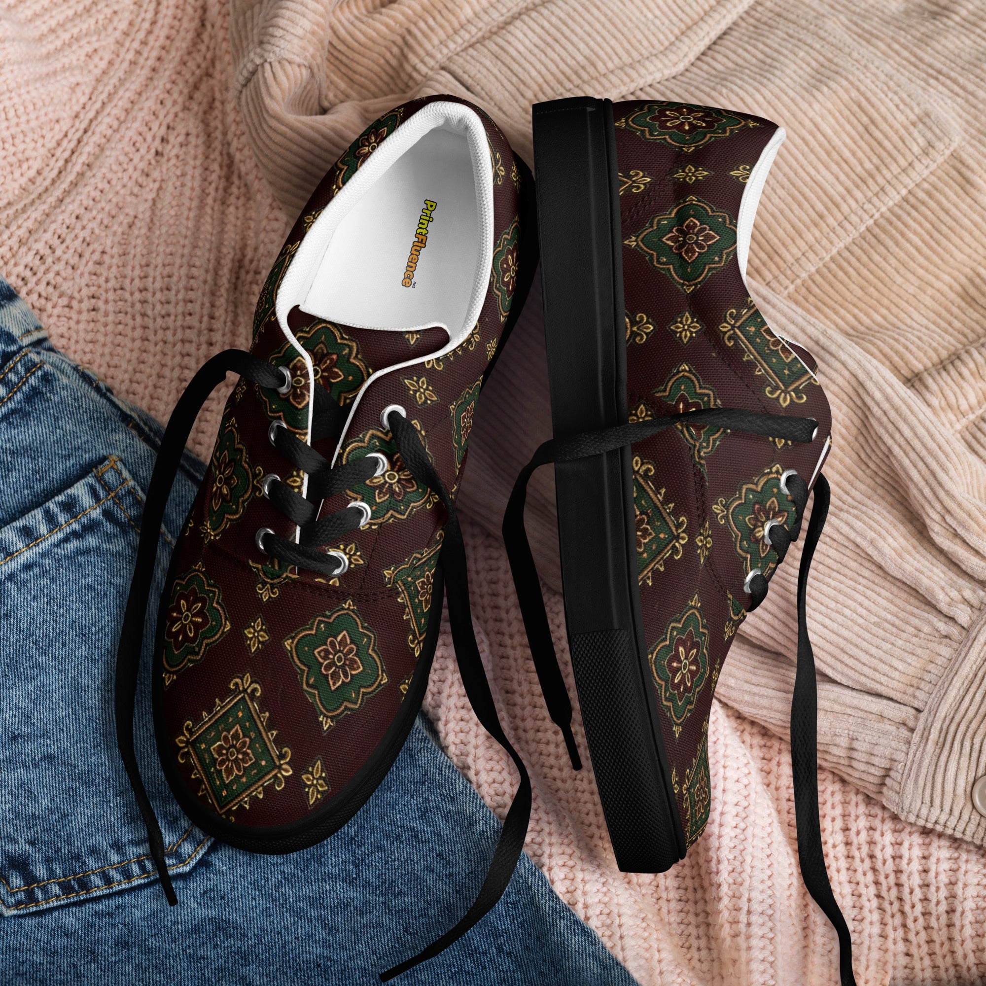 Men’s lace-up canvas shoes - Imperial Heritage: Men’s Lace-Up Canvas Shoes - Luxury Vintage Ornamental Design by printfluence.net