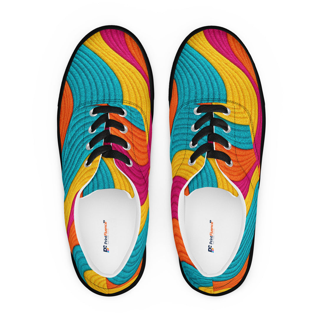 Heritage Bloom Lovers | Men’s Lace-Up Canvas Shoes — Vibrant Wavy Colorful Rope Pattern by printfluence