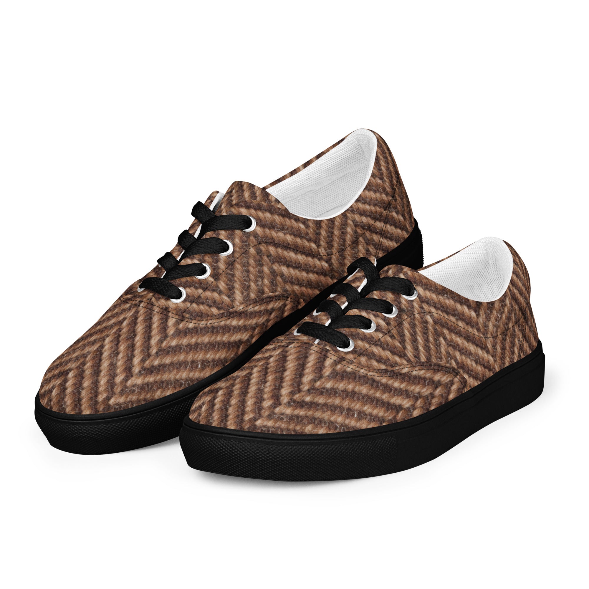Men’s lace-up canvas shoes - Classic Heritage: Men’s Lace-Up Canvas Shoes - Brown Herringbone Texture by printfluence.net