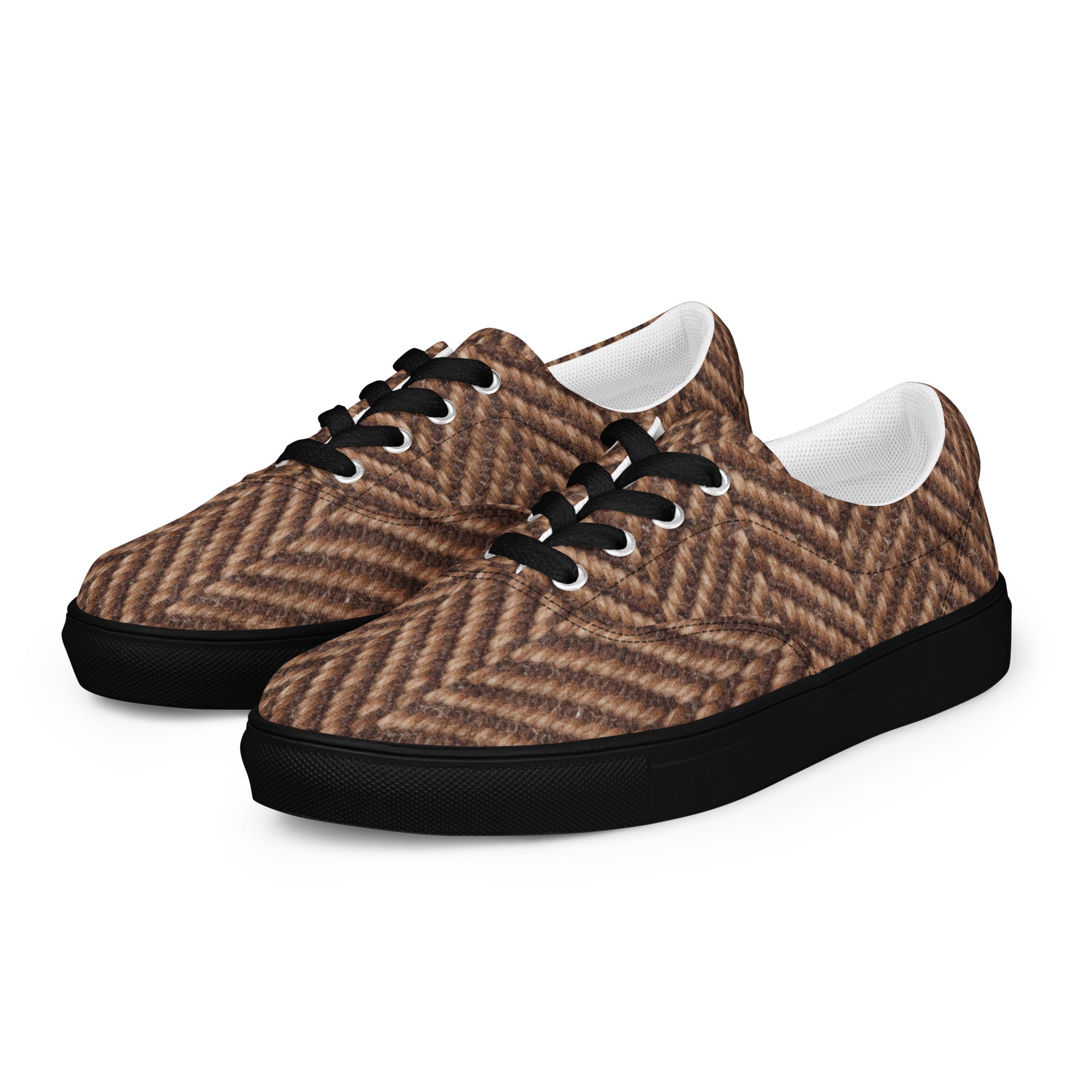 Men’s lace-up canvas shoes - Classic Heritage: Men’s Lace-Up Canvas Shoes - Brown Herringbone Texture by printfluence.net