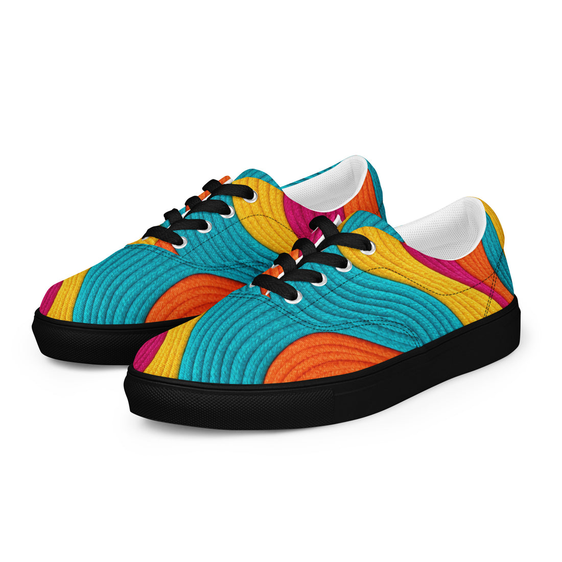 Heritage Bloom Lovers | Men’s Lace-Up Canvas Shoes — Vibrant Wavy Colorful Rope Pattern by printfluence