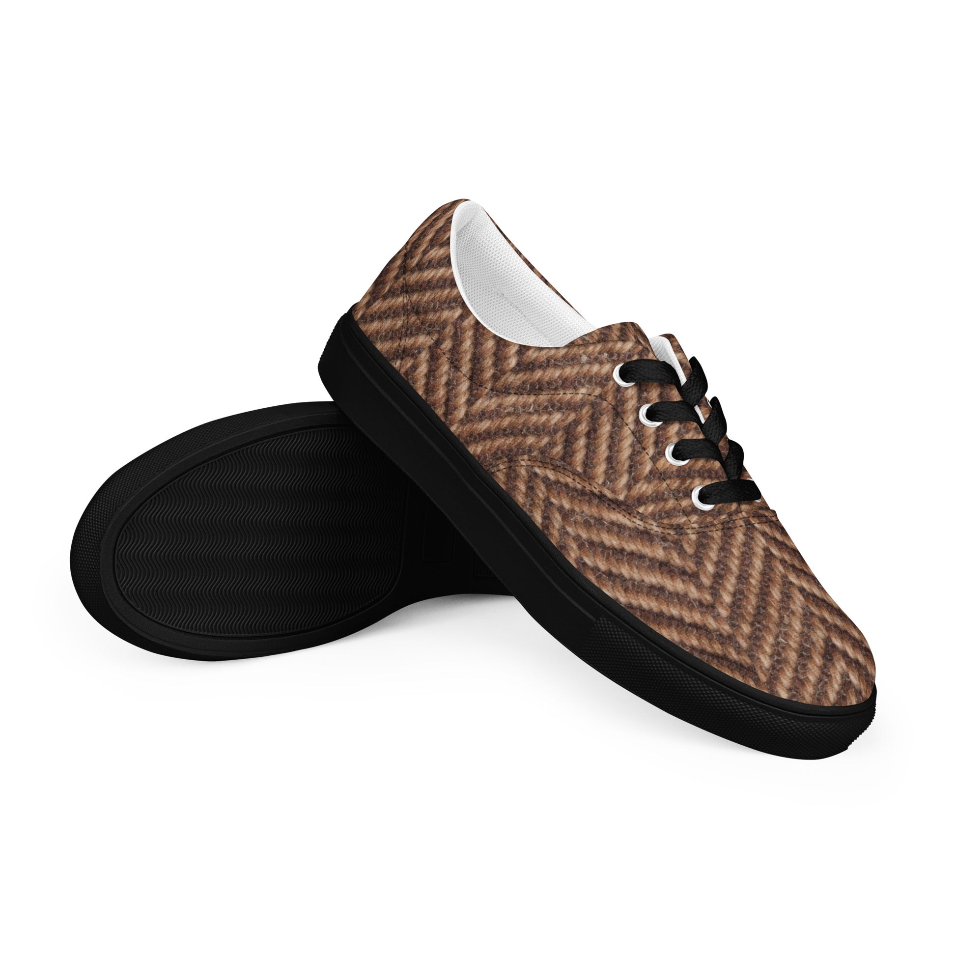 Men’s lace-up canvas shoes - Classic Heritage: Men’s Lace-Up Canvas Shoes - Brown Herringbone Texture by printfluence.net