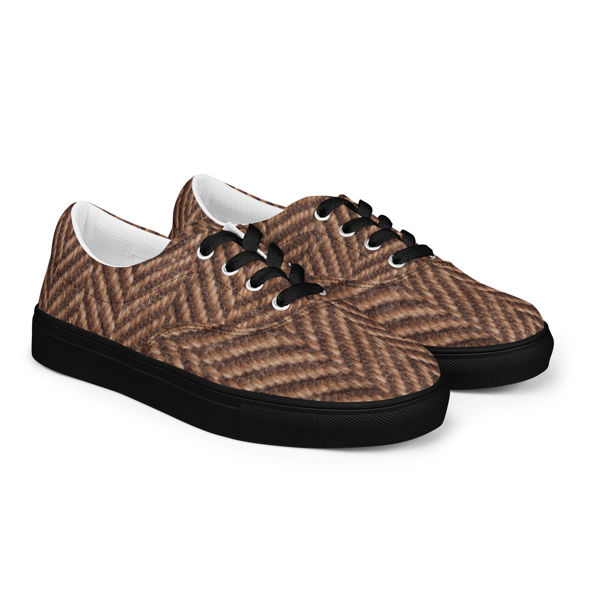 Men’s lace-up canvas shoes - Classic Heritage: Men’s Lace-Up Canvas Shoes - Brown Herringbone Texture by printfluence.net