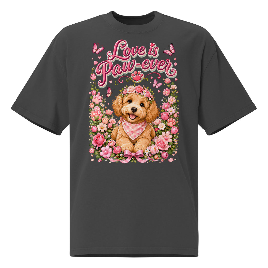 Love is Paw-ever Floral Puppy Oversized Faded T-Shirt - Cute Golden Dog Lover Vintage Tee by printfluence.net