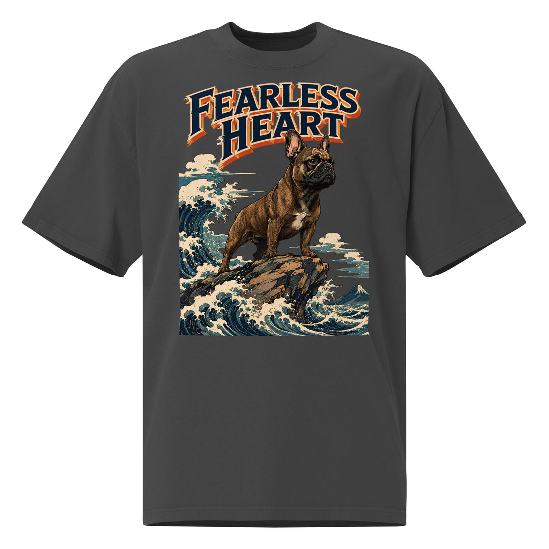 Fearless Heart Frenchie Faded Tee - French Bulldog Lovers Ukiyo-e T-Shirt T-8 by printfluence.net