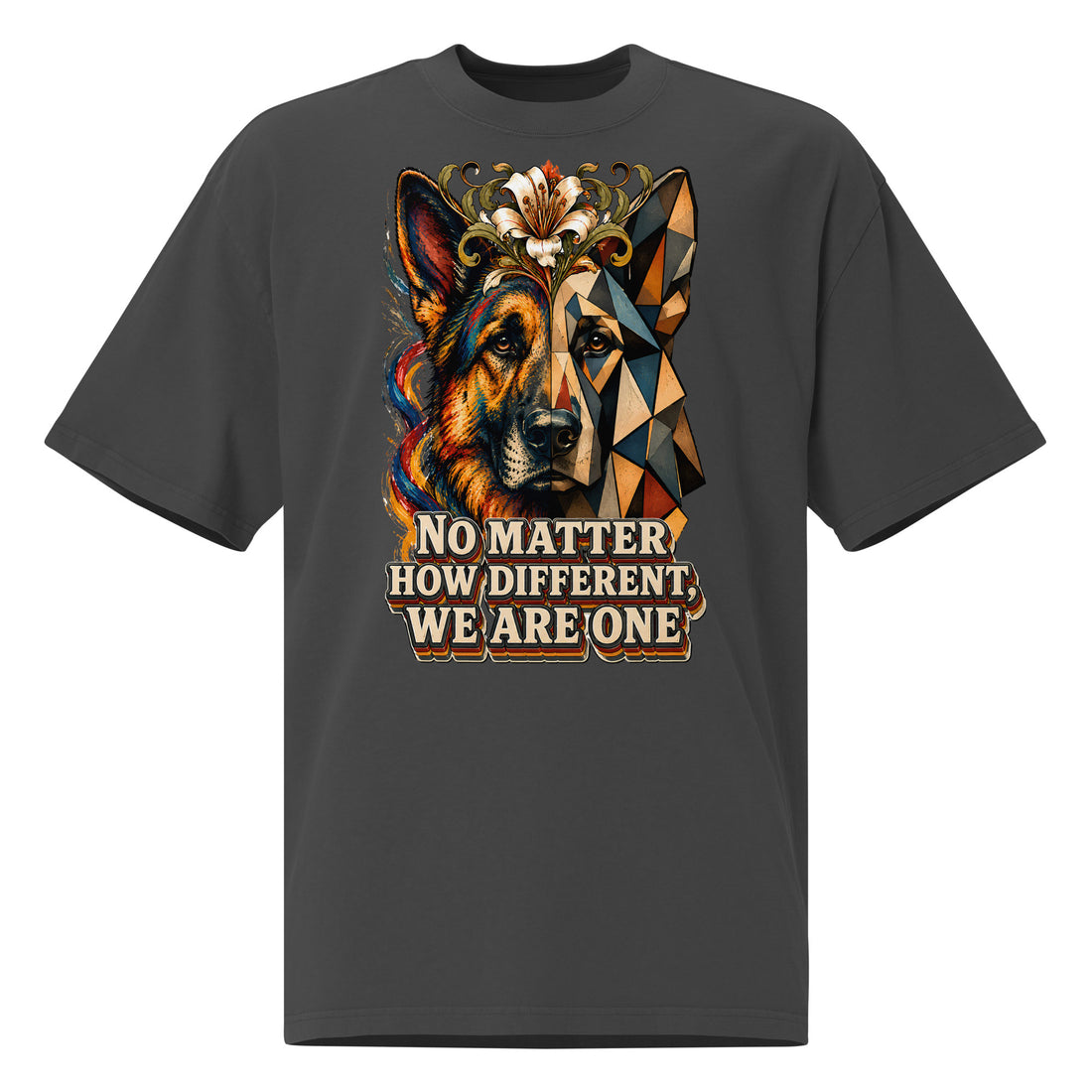 German Shepherd Lovers Oversized Faded T-Shirt | Duality Artistic Graphic Streetwear Tee by printfluence.net