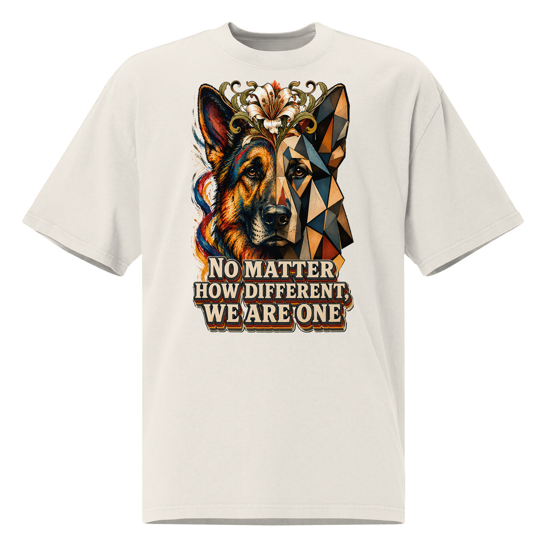 German Shepherd Lovers Oversized Faded T-Shirt | Duality Artistic Graphic Streetwear Tee by printfluence.net