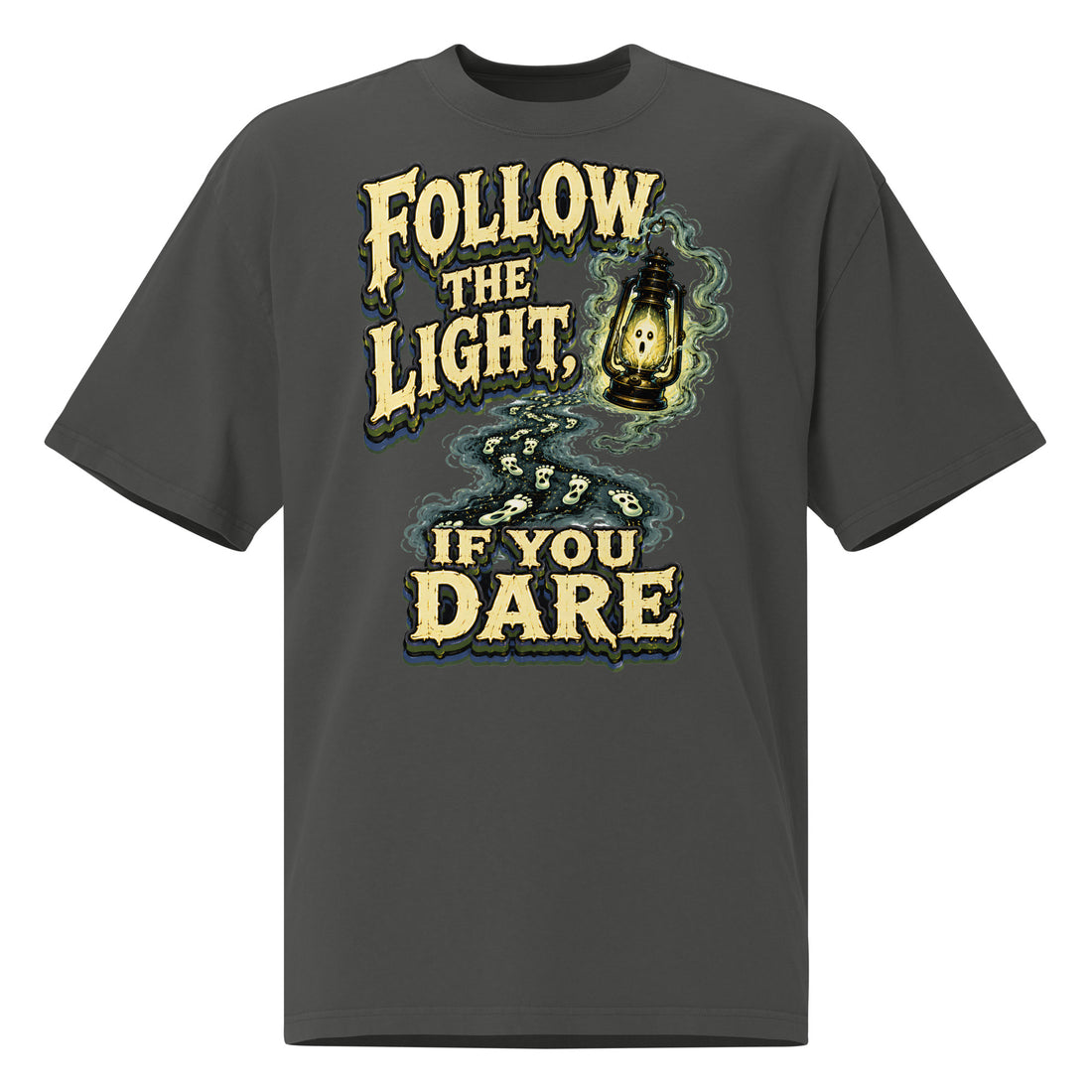 Follow The Light Vintage Horror Oversized Faded Tee by printfluence.net