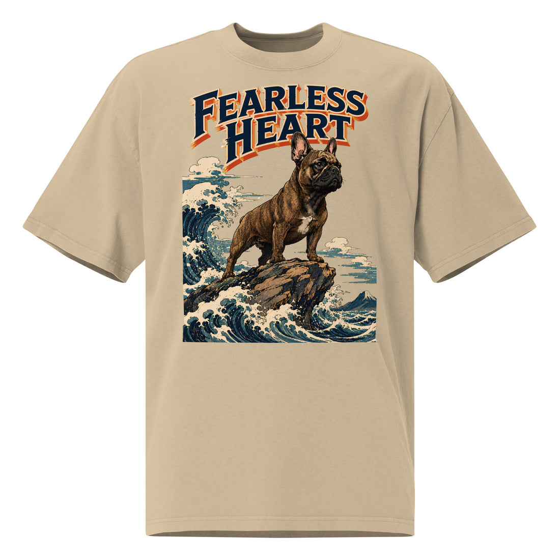 Fearless Heart Frenchie Faded Tee - French Bulldog Lovers Ukiyo-e T-Shirt T-8 by printfluence.net