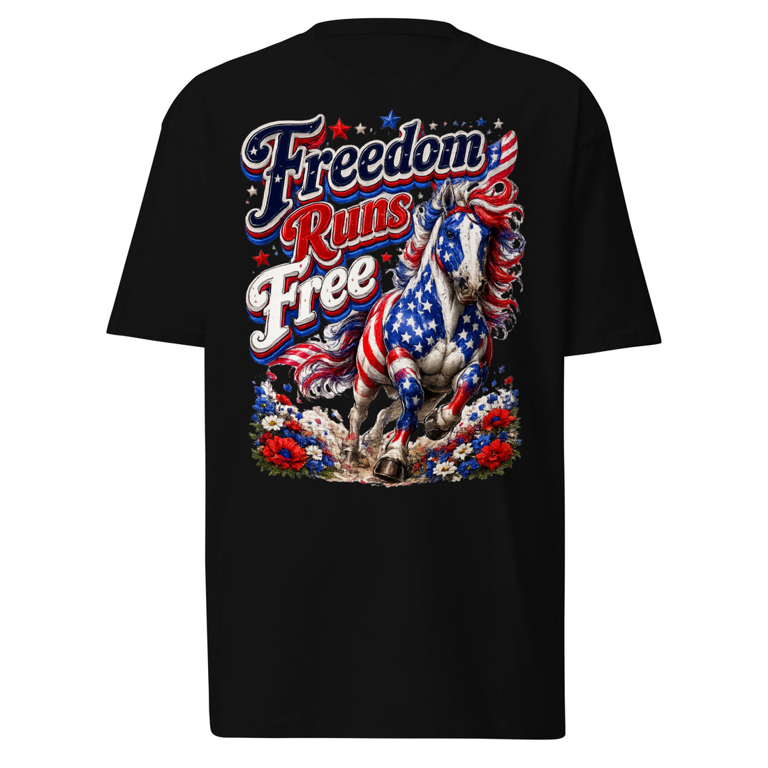 Freedom Runs Free Patriotic Horse Heavyweight Tee – Ultimate Horse Lovers Edition by printfluence.net