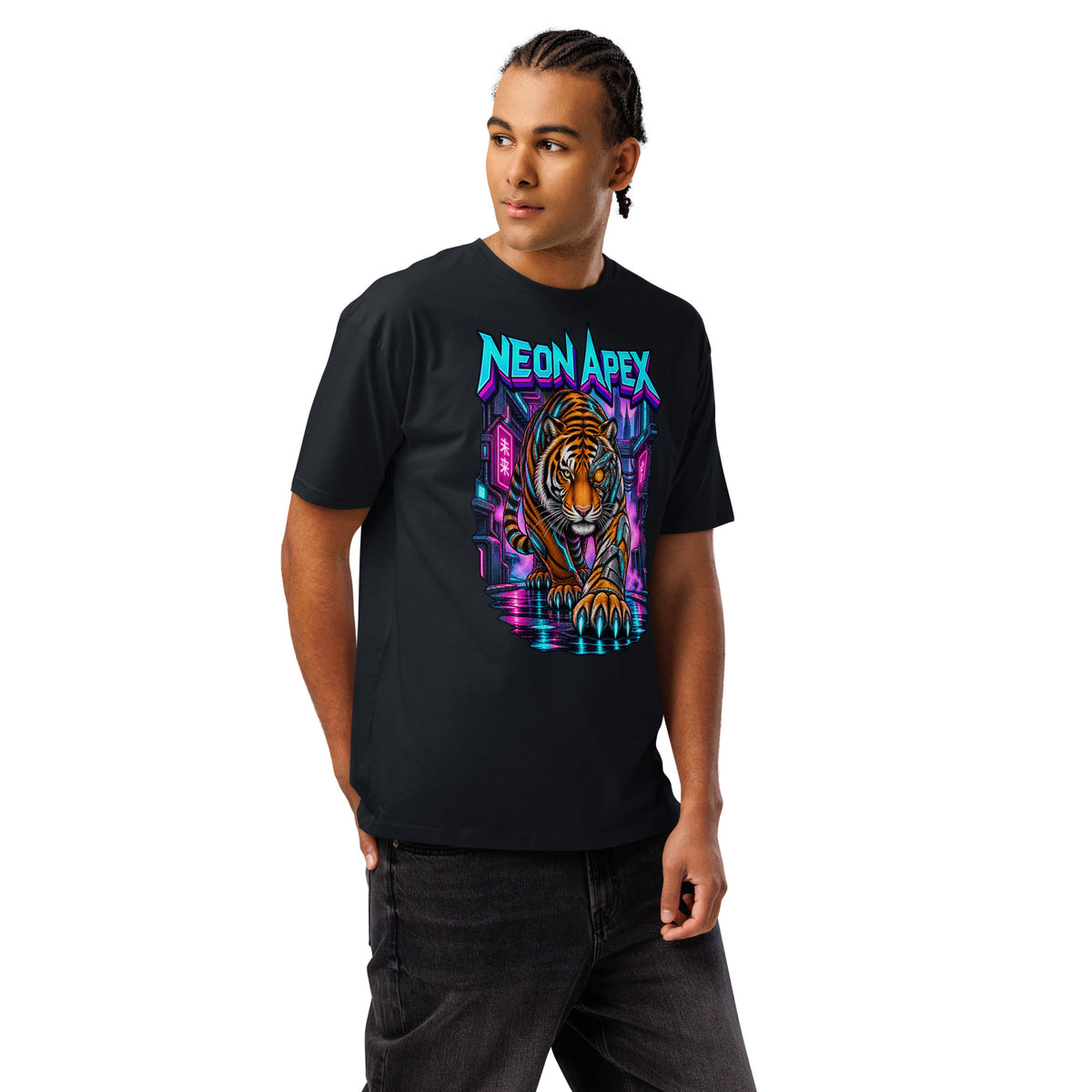 Cyberpunk Animals Lovers | Cotton Heritage MC1082 Men's Premium Short Sleeve Tee — NEON APEX by printfluence