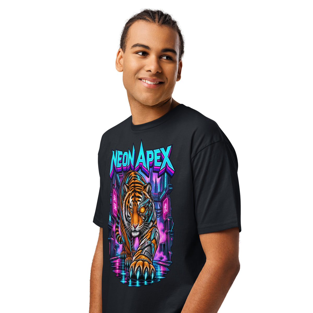 Cyberpunk Animals Lovers | Cotton Heritage MC1082 Men's Premium Short Sleeve Tee — NEON APEX by printfluence