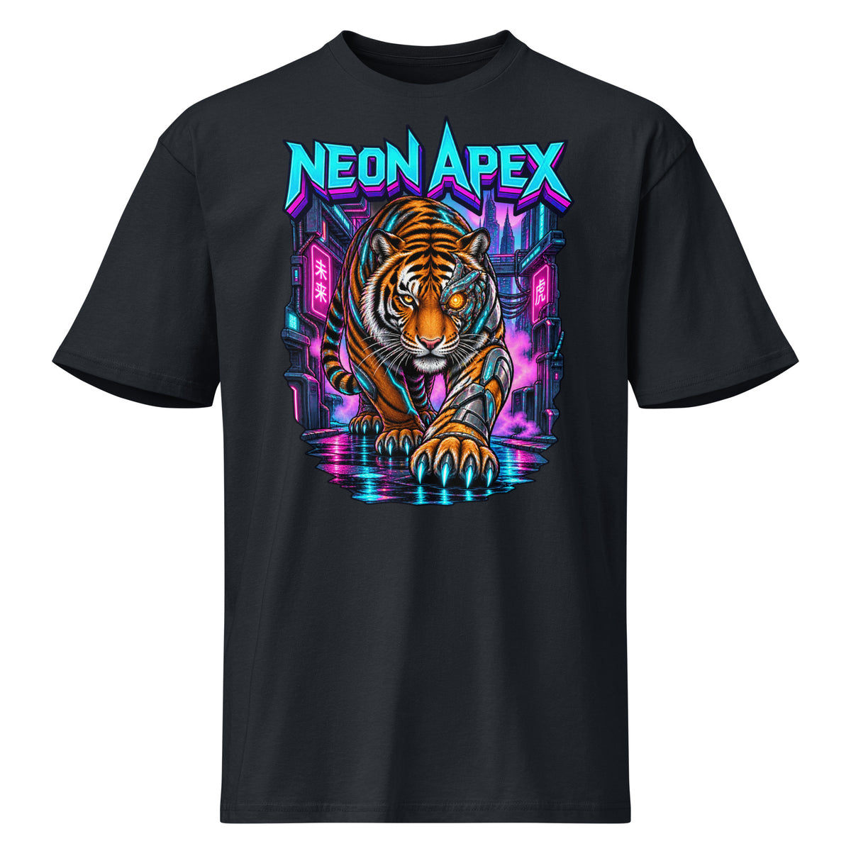 Cyberpunk Animals Lovers | Cotton Heritage MC1082 Men's Premium Short Sleeve Tee — NEON APEX by printfluence