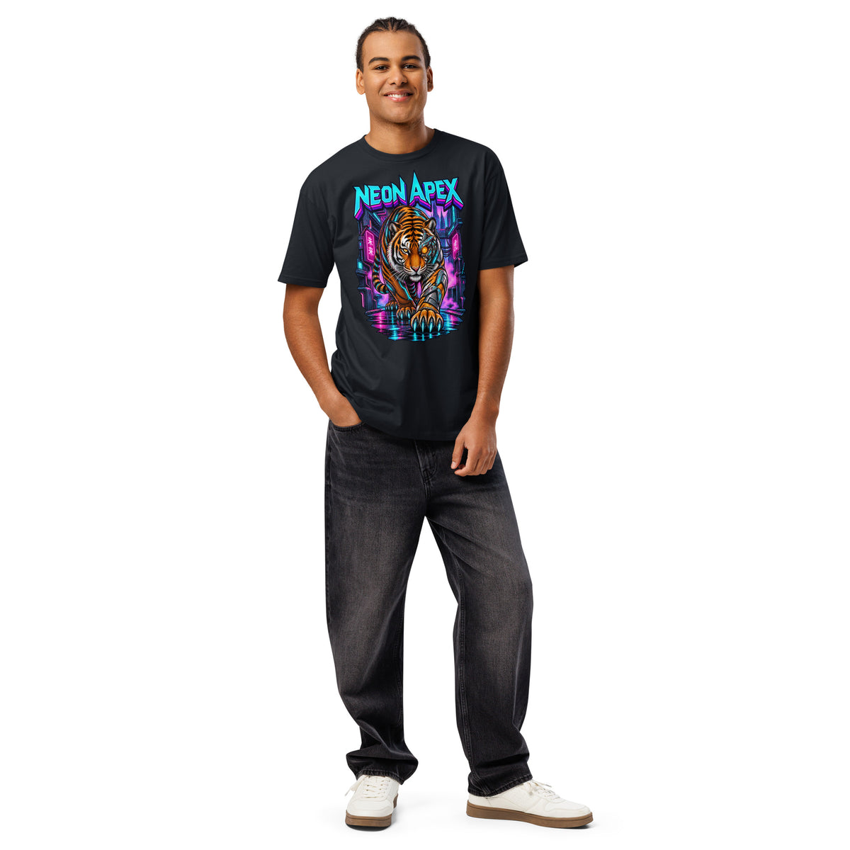 Cyberpunk Animals Lovers | Cotton Heritage MC1082 Men's Premium Short Sleeve Tee — NEON APEX by printfluence