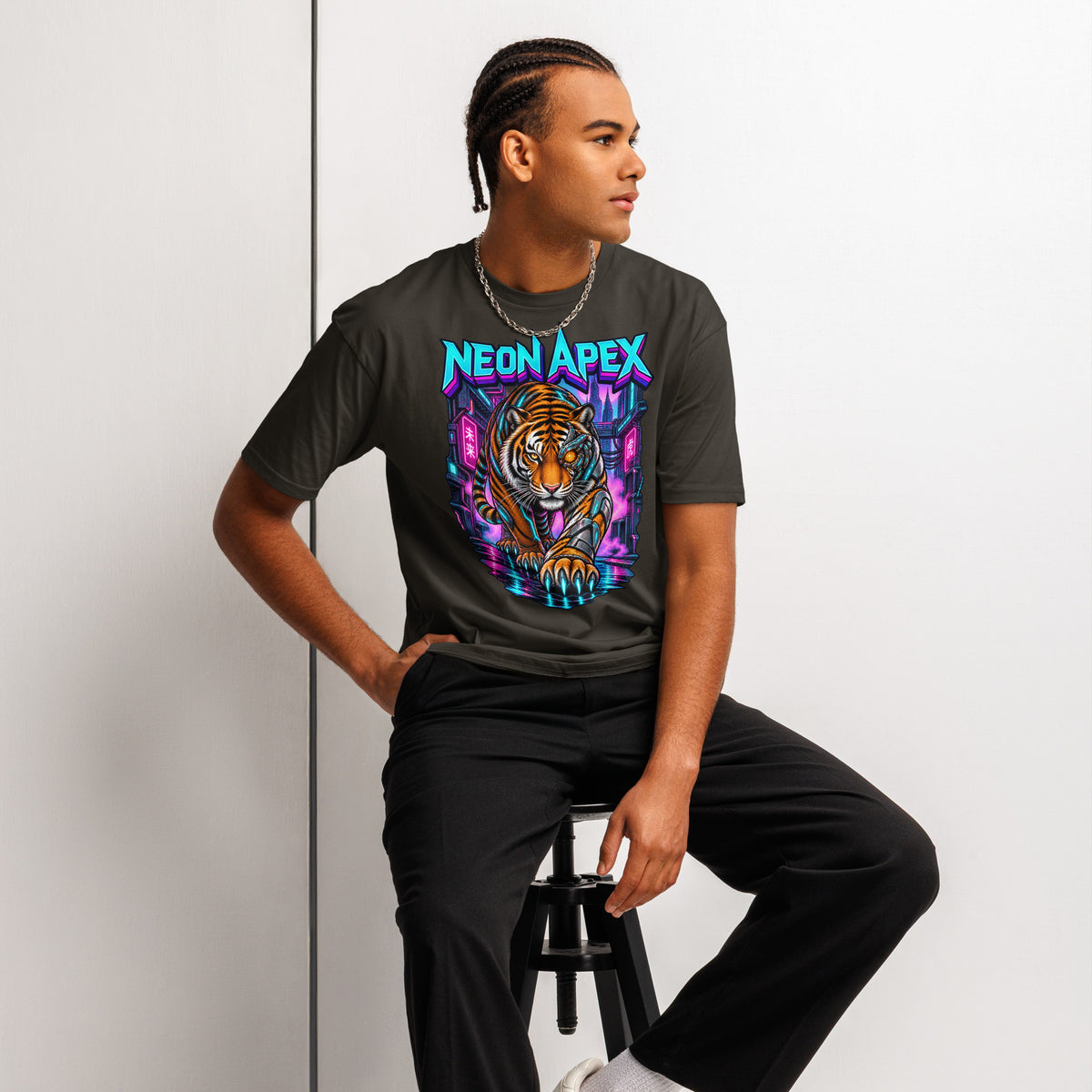 Cyberpunk Animals Lovers | Cotton Heritage MC1082 Men's Premium Short Sleeve Tee — NEON APEX by printfluence