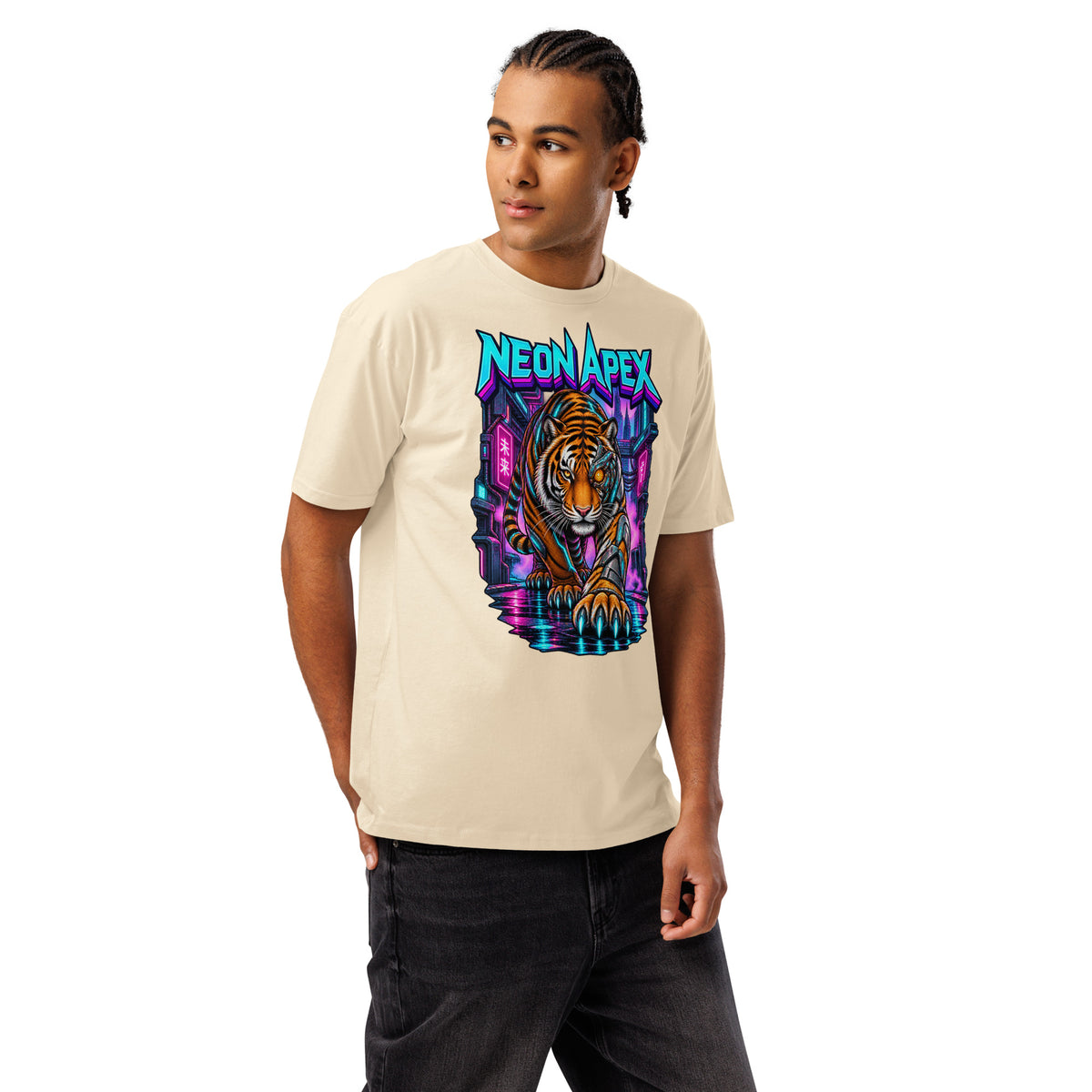 Cyberpunk Animals Lovers | Cotton Heritage MC1082 Men's Premium Short Sleeve Tee — NEON APEX by printfluence