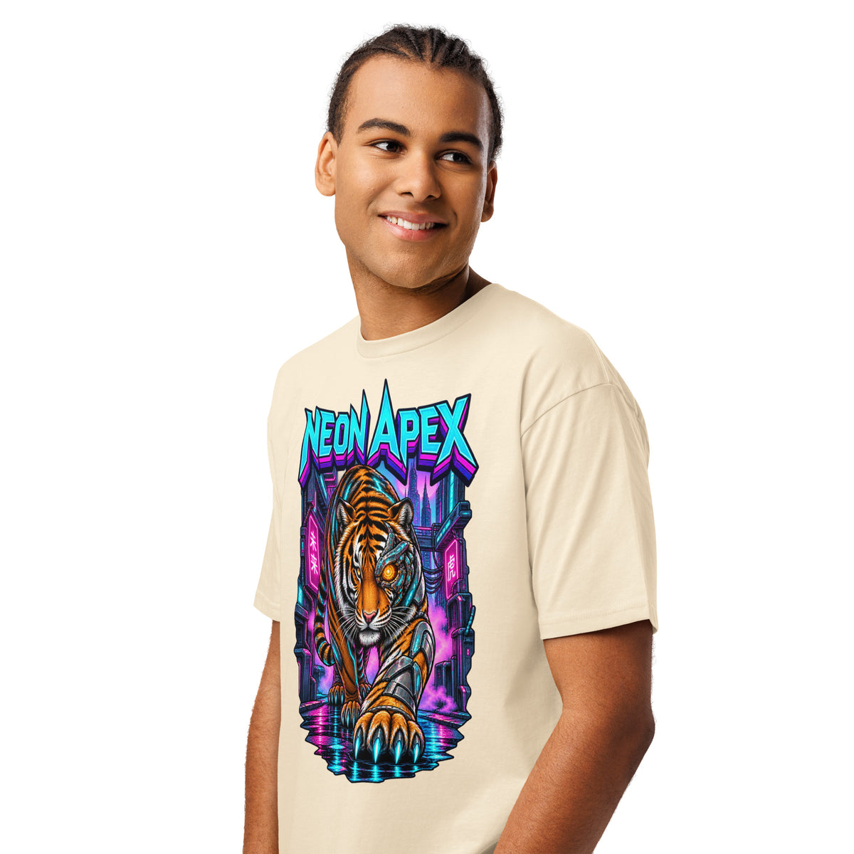Cyberpunk Animals Lovers | Cotton Heritage MC1082 Men's Premium Short Sleeve Tee — NEON APEX by printfluence