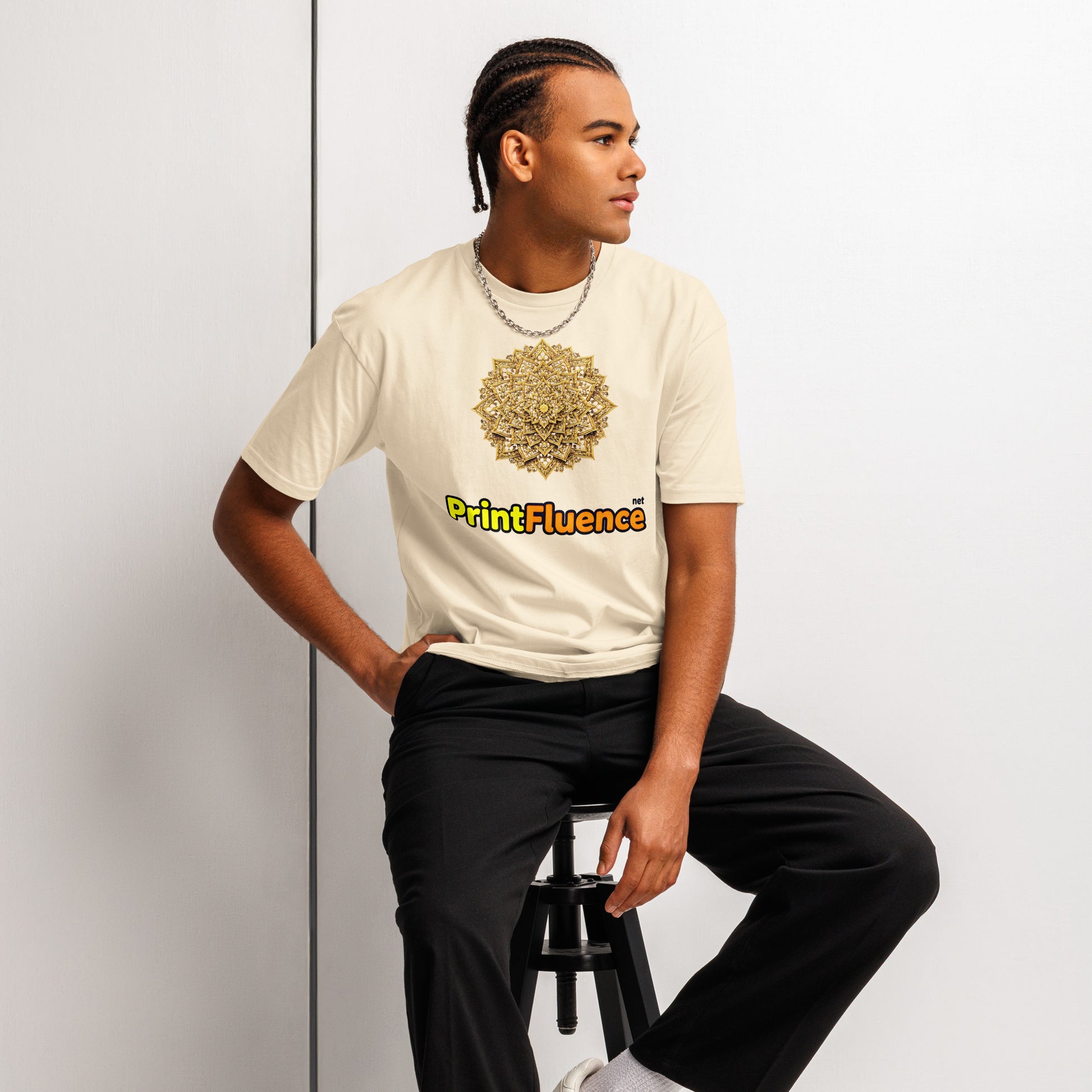 Cotton Heritage MC1082 I Men's Premium Short Sleeve Tee - Golden Star Spiral Men’s Premium Tee – Luxe Nested Stars Graphic Shirt by printfluence.net