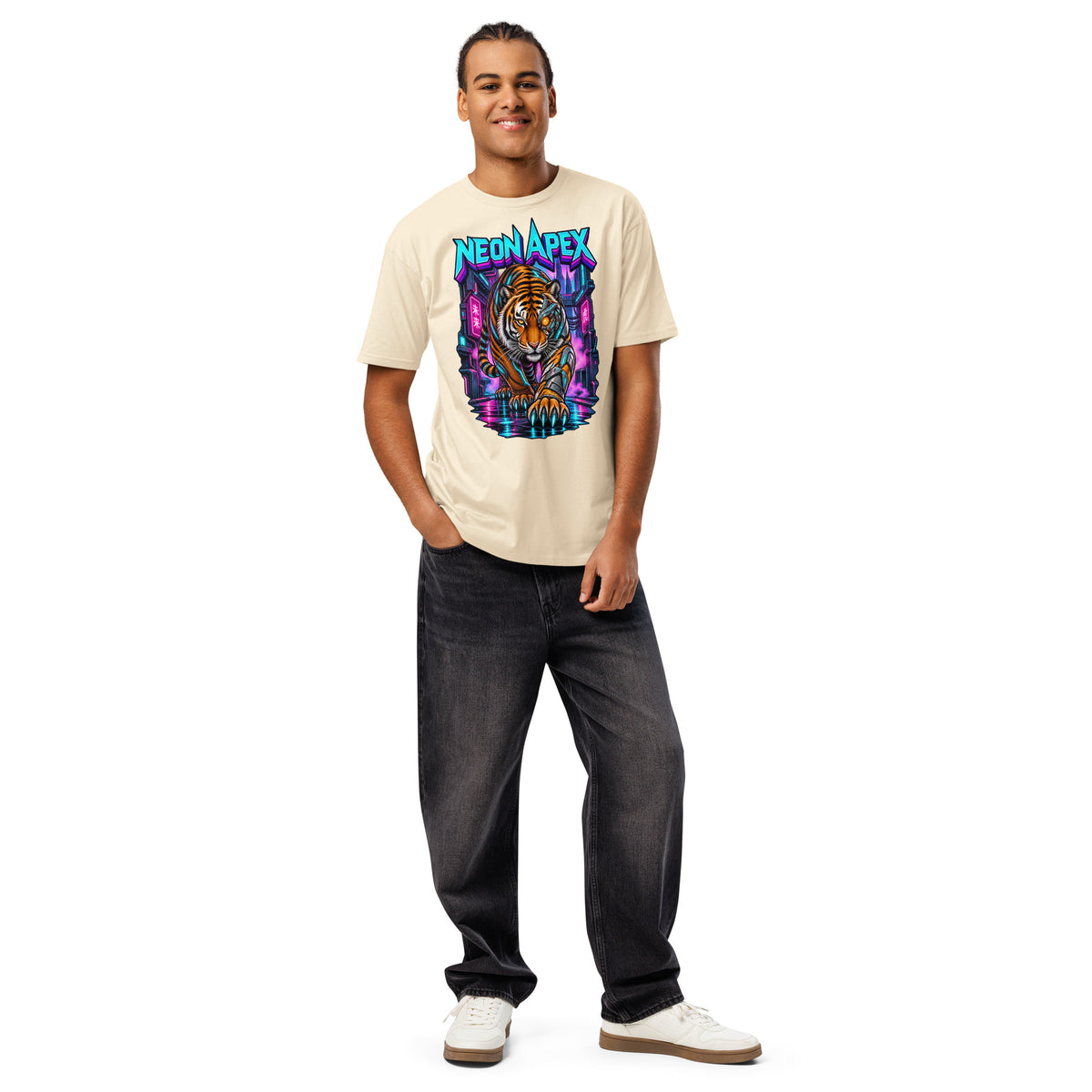 Cyberpunk Animals Lovers | Cotton Heritage MC1082 Men's Premium Short Sleeve Tee — NEON APEX by printfluence