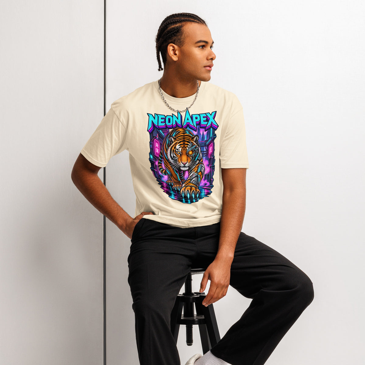 Cyberpunk Animals Lovers | Cotton Heritage MC1082 Men's Premium Short Sleeve Tee — NEON APEX by printfluence