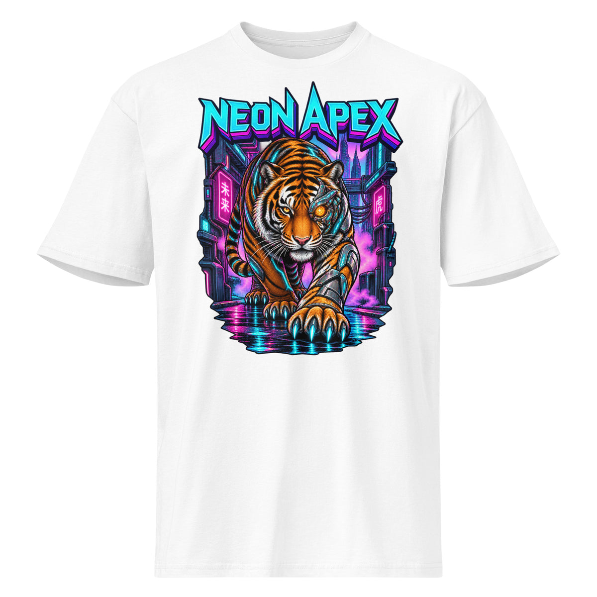 Cyberpunk Animals Lovers | Cotton Heritage MC1082 Men's Premium Short Sleeve Tee — NEON APEX by printfluence