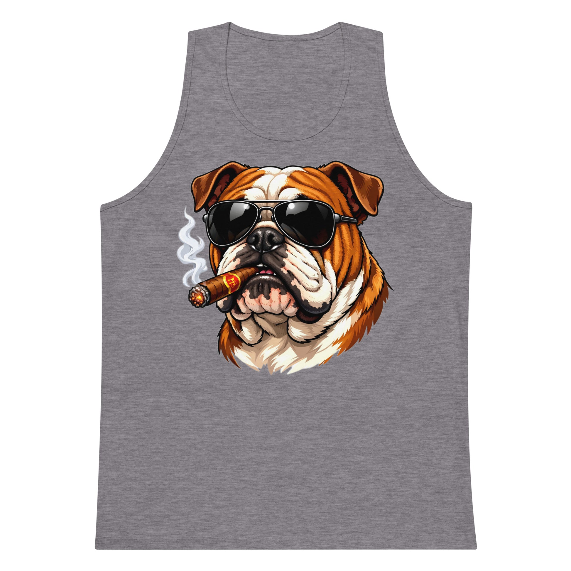 Men’s premium tank top - Cool Bulldog Boss - Aviator Shades & Cigar Premium Men's Tank Top by printfluence.net
