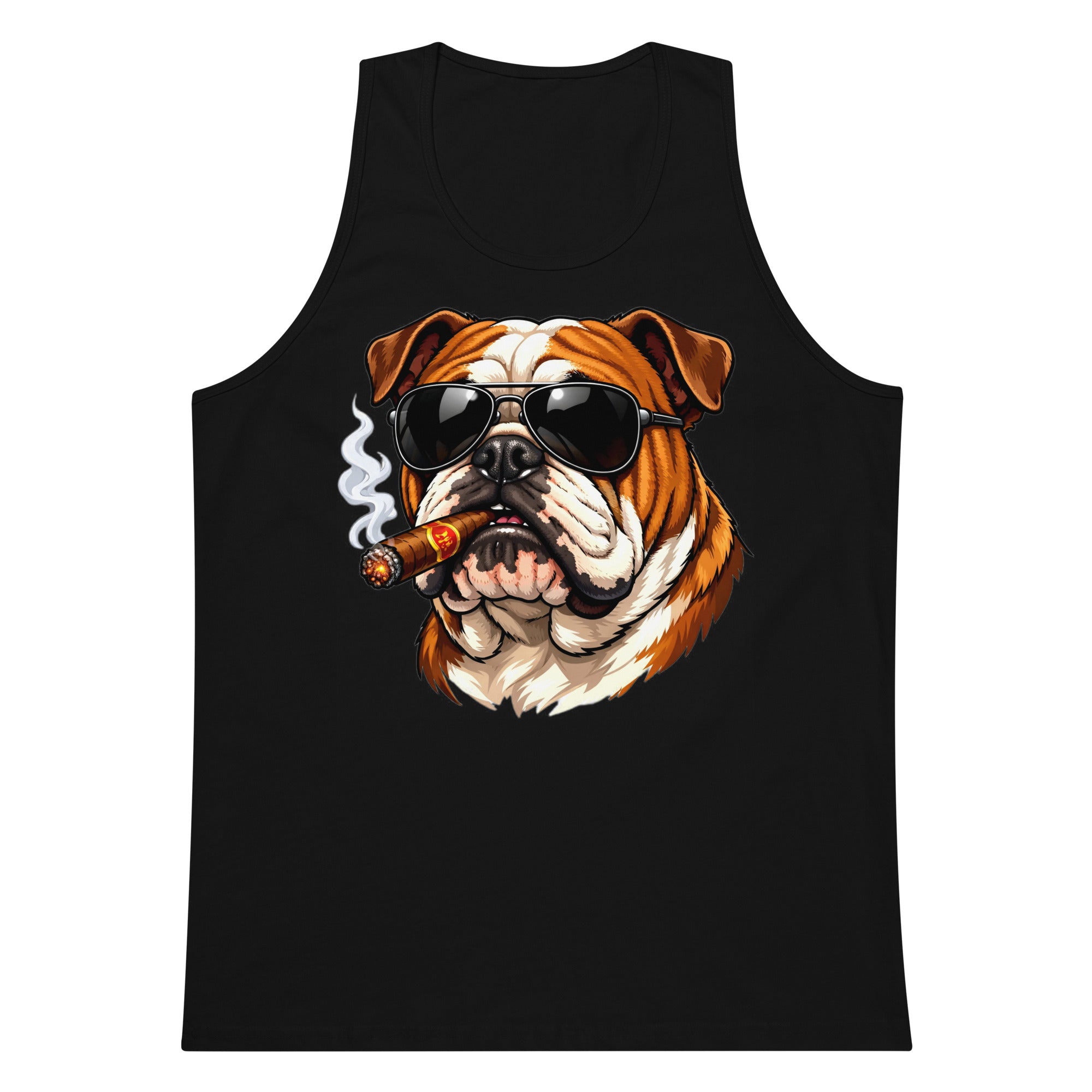 Men’s premium tank top - Cool Bulldog Boss - Aviator Shades & Cigar Premium Men's Tank Top by printfluence.net