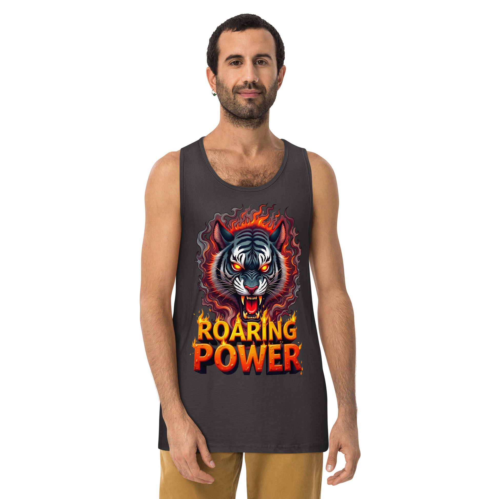 Men’s premium tank top - Roaring Power Tiger Tank – Fierce Premium Gym Beast Mode by printfluence.net