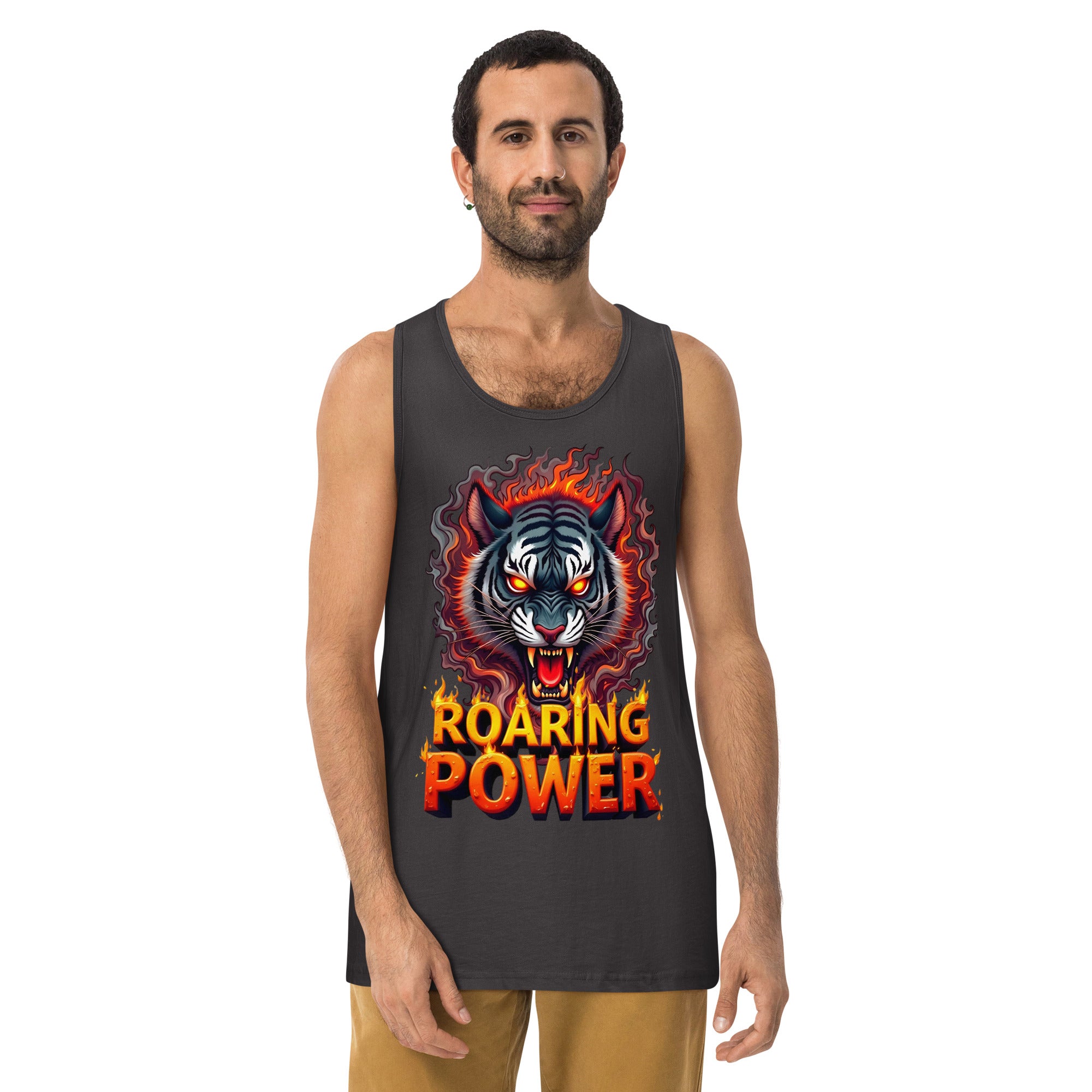 Men’s premium tank top - Roaring Power Tiger Tank – Fierce Premium Gym Beast Mode by printfluence.net