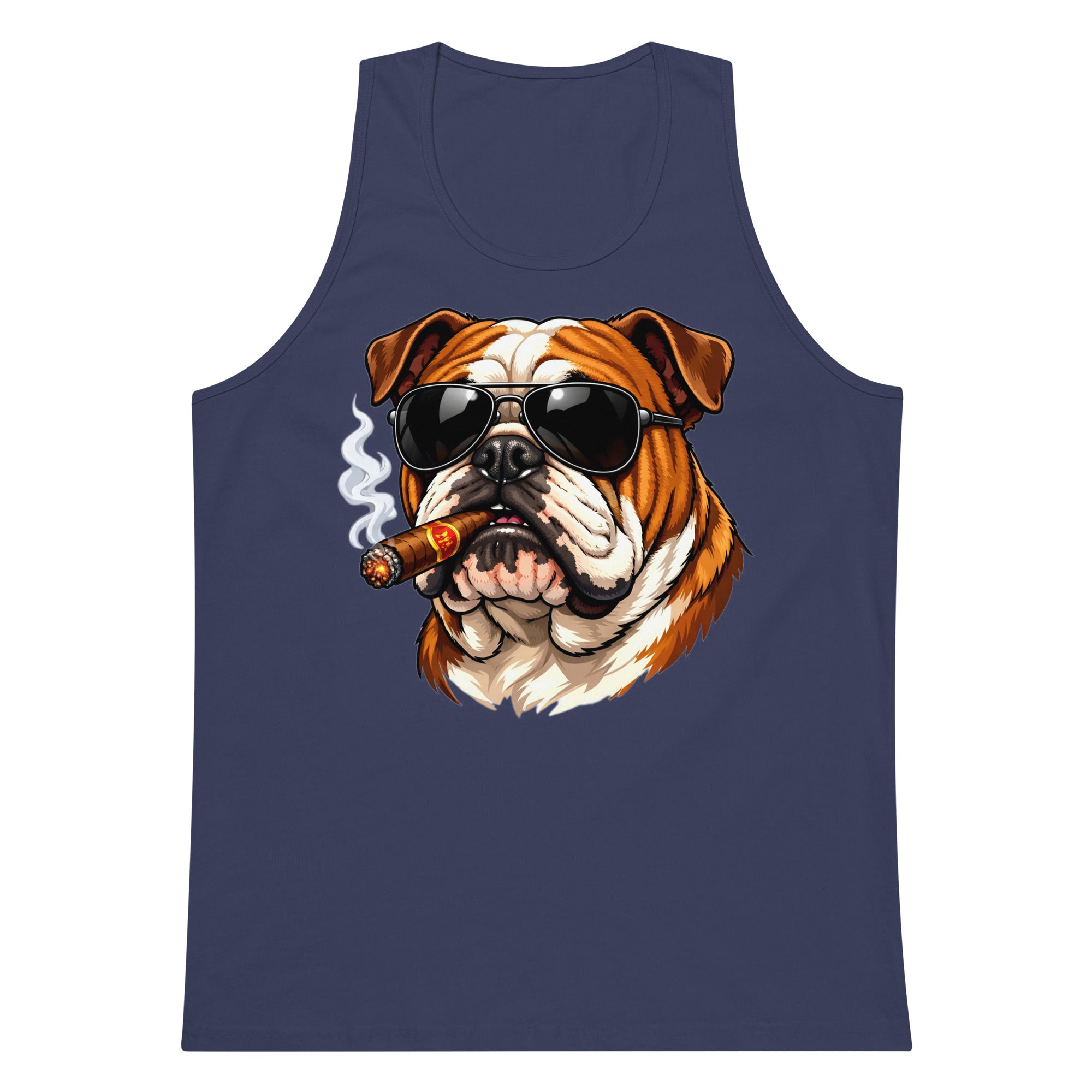 Men’s premium tank top - Cool Bulldog Boss - Aviator Shades & Cigar Premium Men's Tank Top by printfluence.net