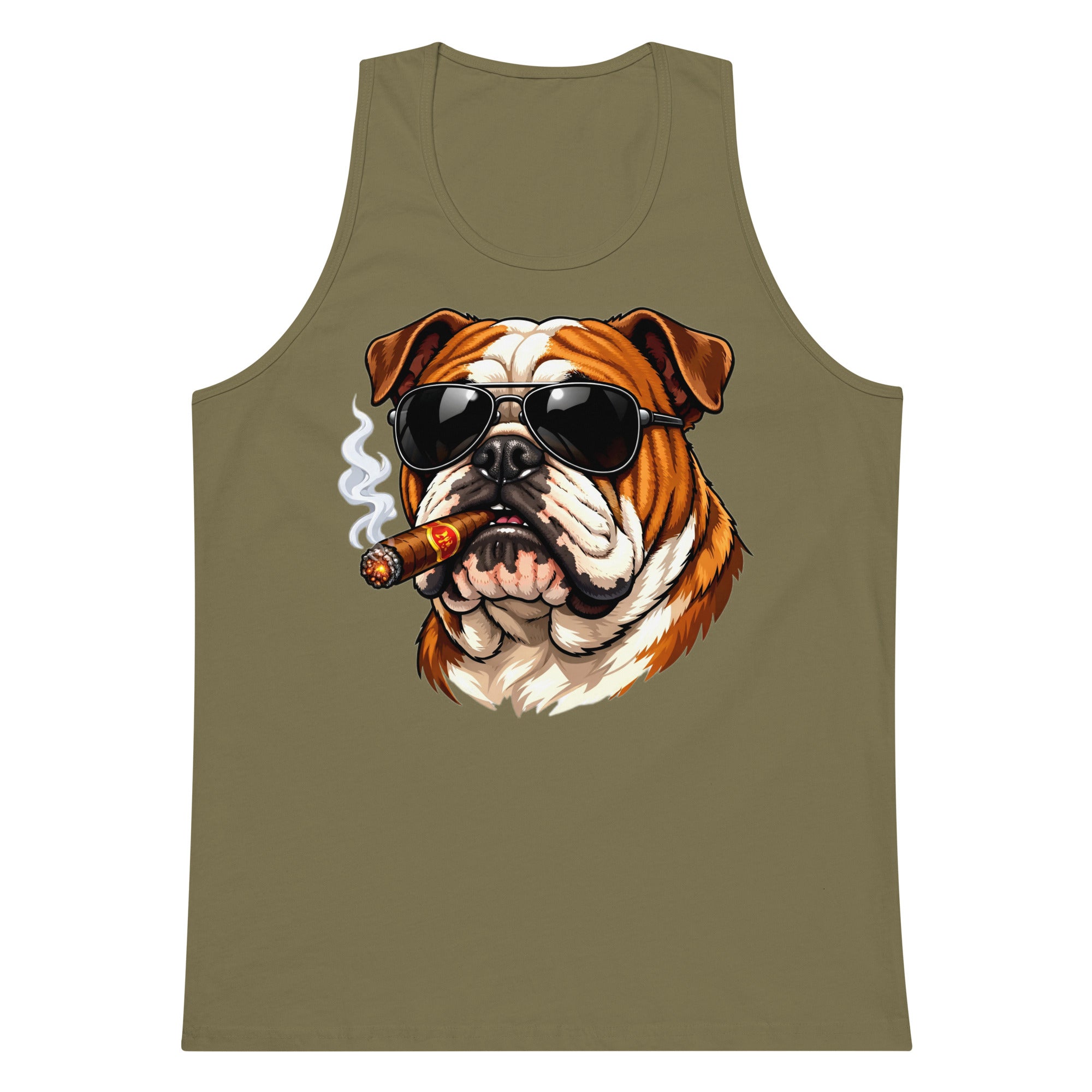 Men’s premium tank top - Cool Bulldog Boss - Aviator Shades & Cigar Premium Men's Tank Top by printfluence.net